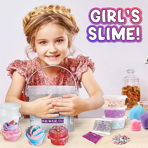 Miniatura 3 de FunKidz - Juguete enorme de 4 libras para niños, cubo de slime transparente y cristalino de 64 onzas líquidas, regalo con 29 juegos de complementos,