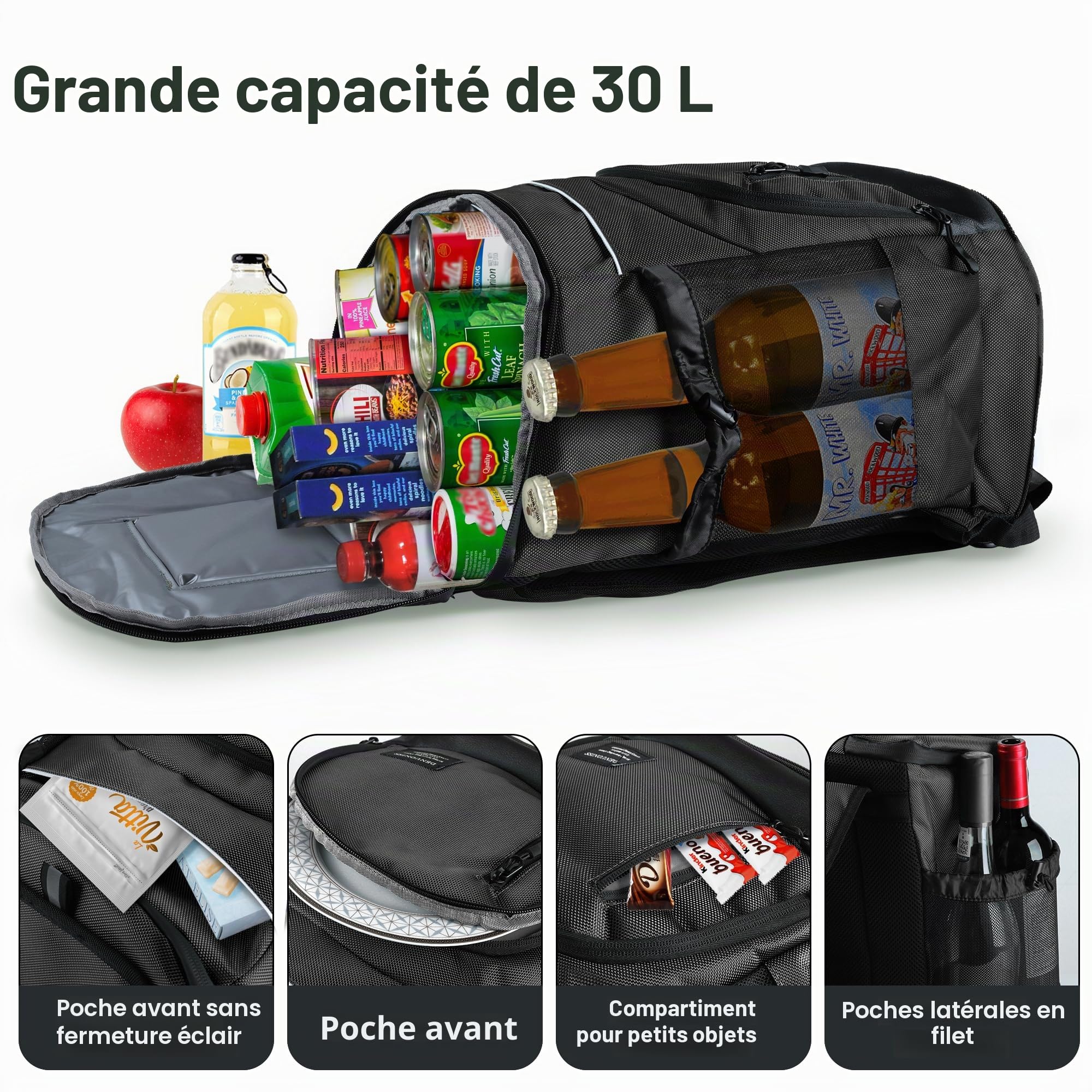 Sac à Dos Glacière Isotherme 30L, Sac Isotherme Pique Nique Grande Capacité pour Hommes Femmes, Glacières de Camping Randonnée Plage
