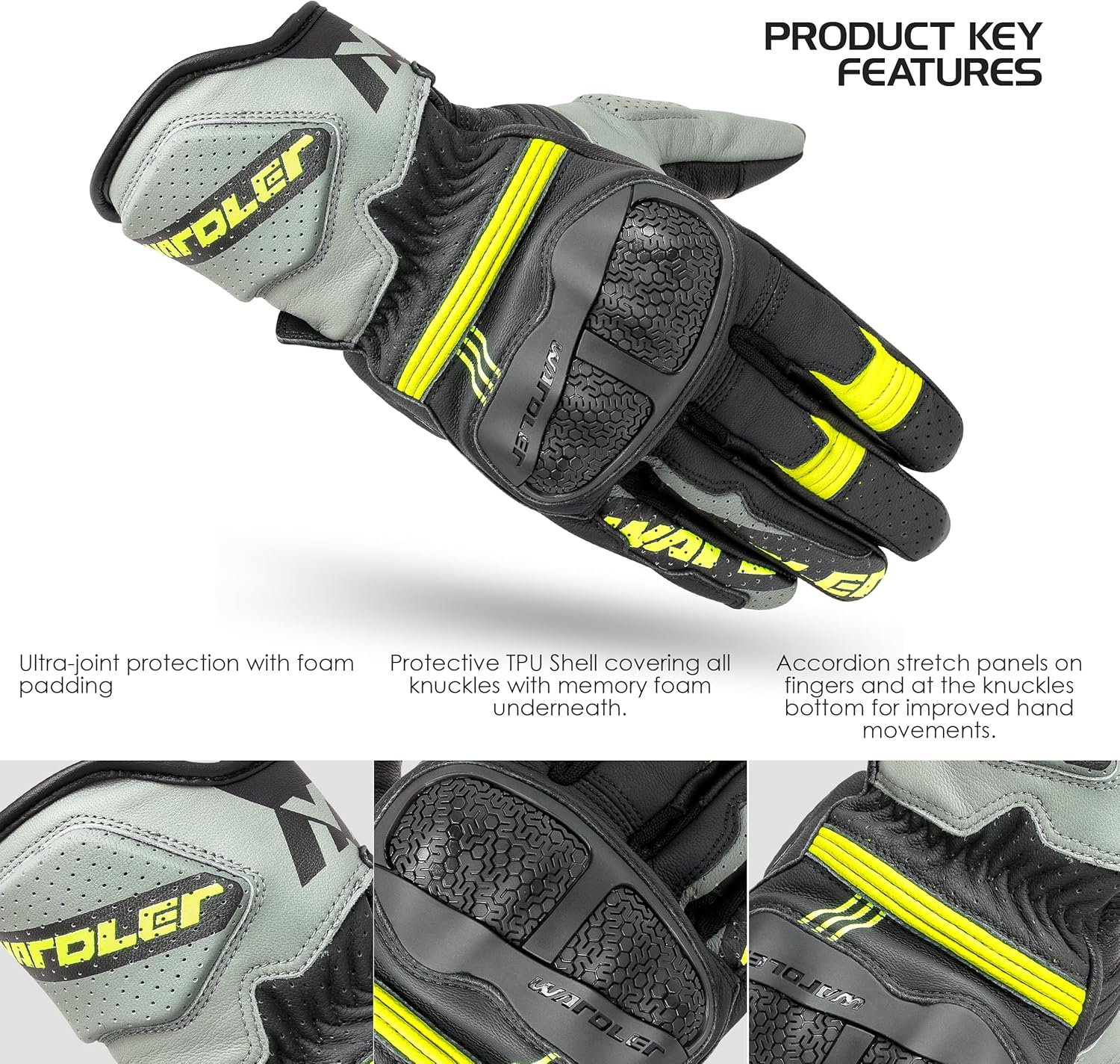 Motorcycle Gloves for Men, Goat Leather, Raptor, Men's Biker Gloves, TPU Metacarpal Knuckle Protection, Riding, Racing Gloves, Adjustable Wrist, Padded