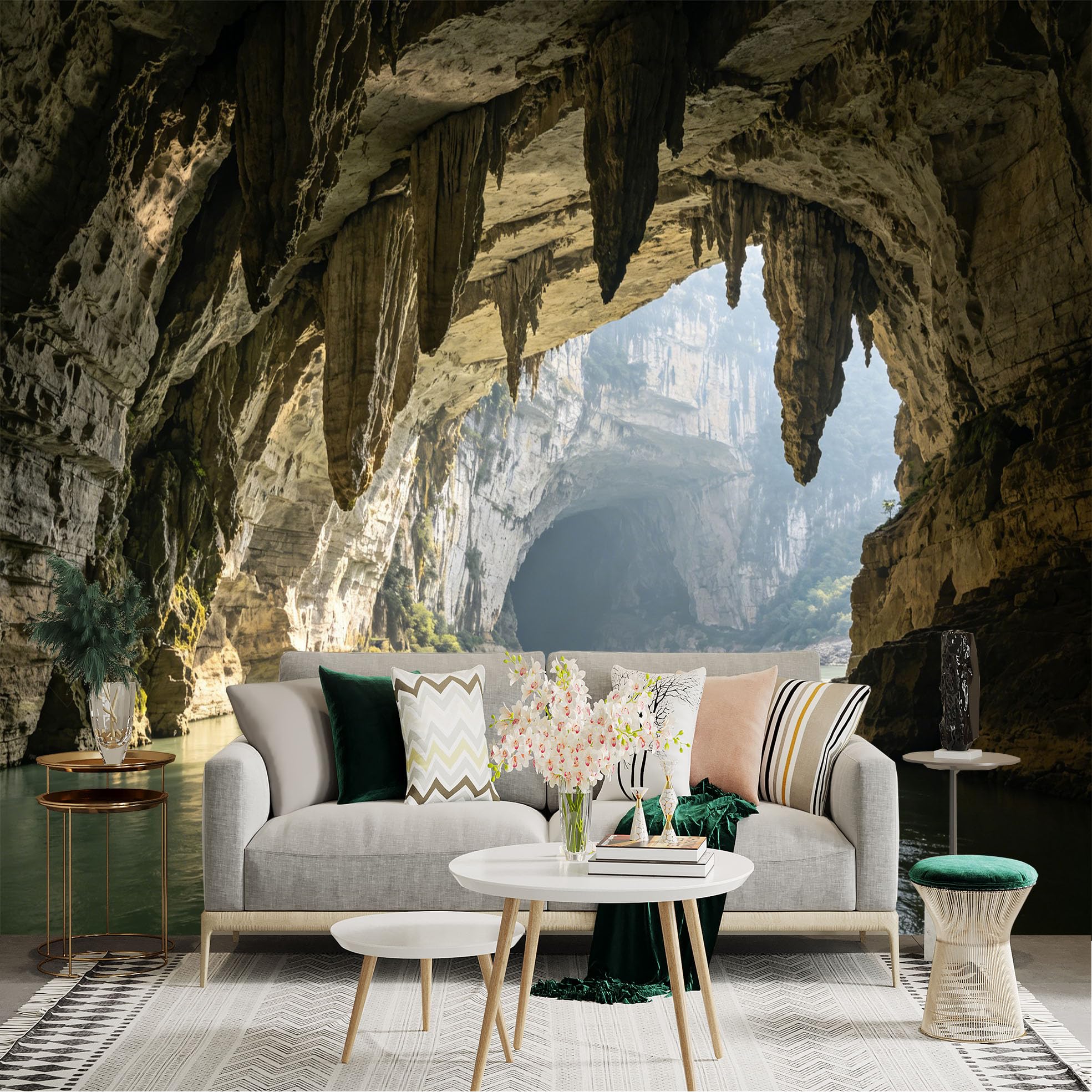 Lnzczhyre Dbh260521839 Custom Size Wall Sticker Mural， Limestone Karst Cave， Underground River Landscape， Natural Geological Formation， Scenic Earth Exploration， For Wall Decoration， Peelandstick Wall Decals.