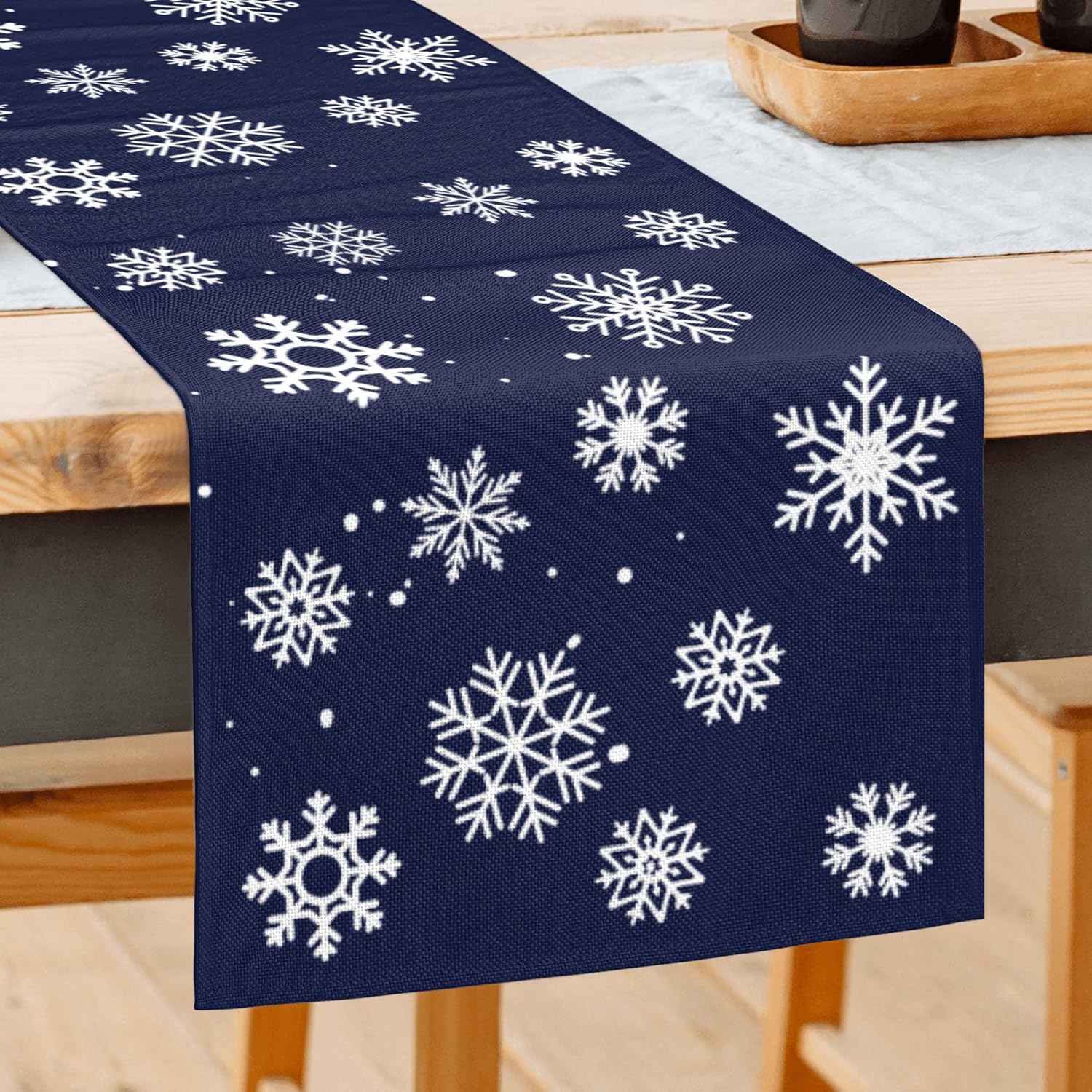 FJPT Winter Table Runner Christmas Navy Blue Snowflakes