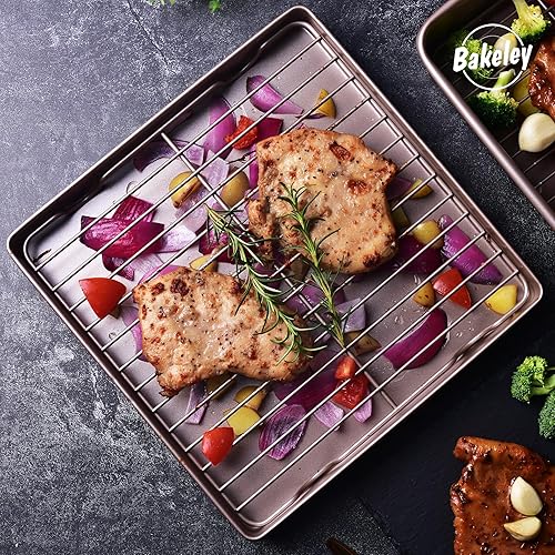 Miniatura 3 de Sartén para asar con estante, sartén cuadrada antiadherente de 11 pulgadas con rejilla de alambre para hornear en el horno, barbacoa y asar 11.2 x