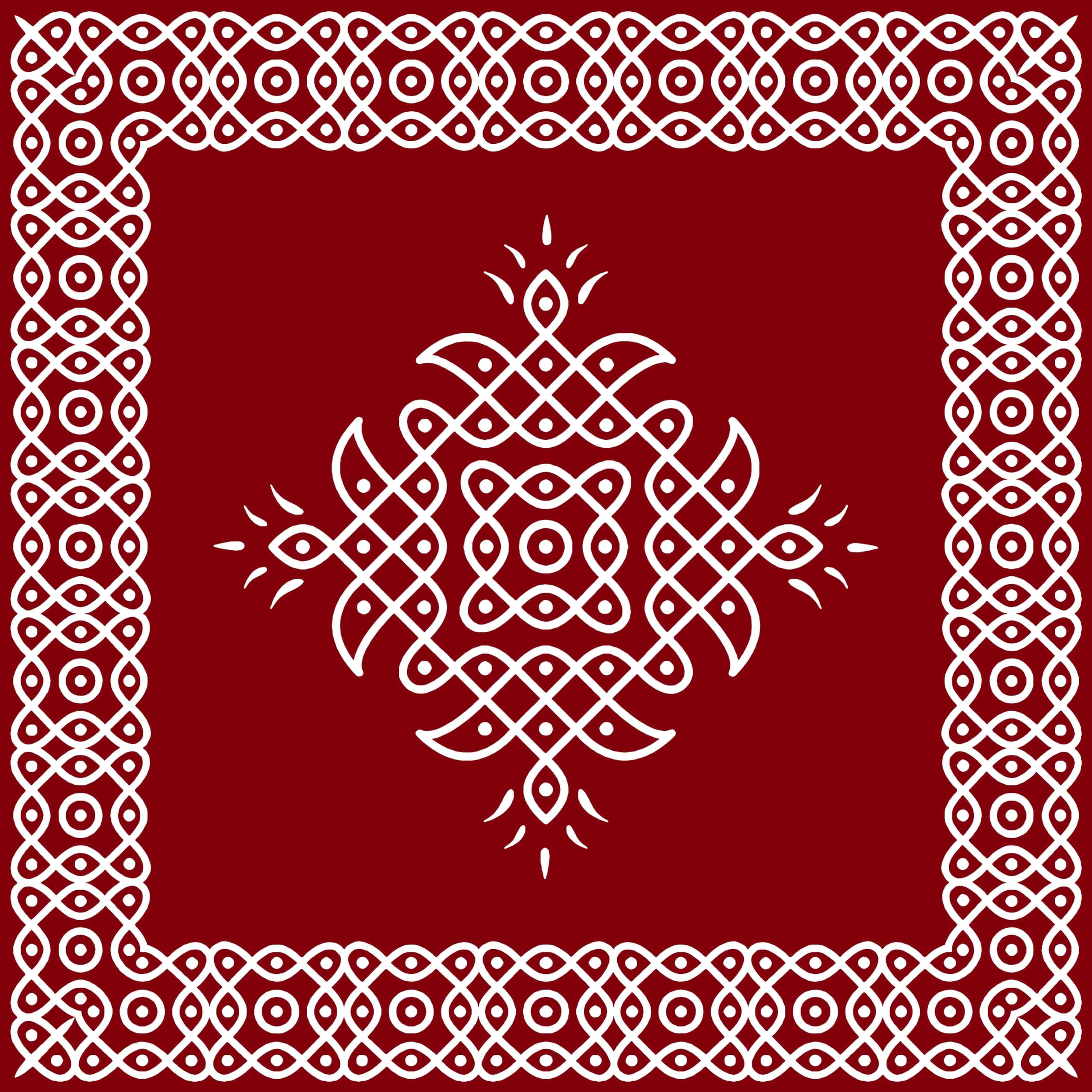 DC Maroon White Kolam Rangoli (5ft*5ft) Design Backdrop Curtain Cloth for Pooja Decoration/House Warming Function/Traditional Events - Washable Fabric-image-23