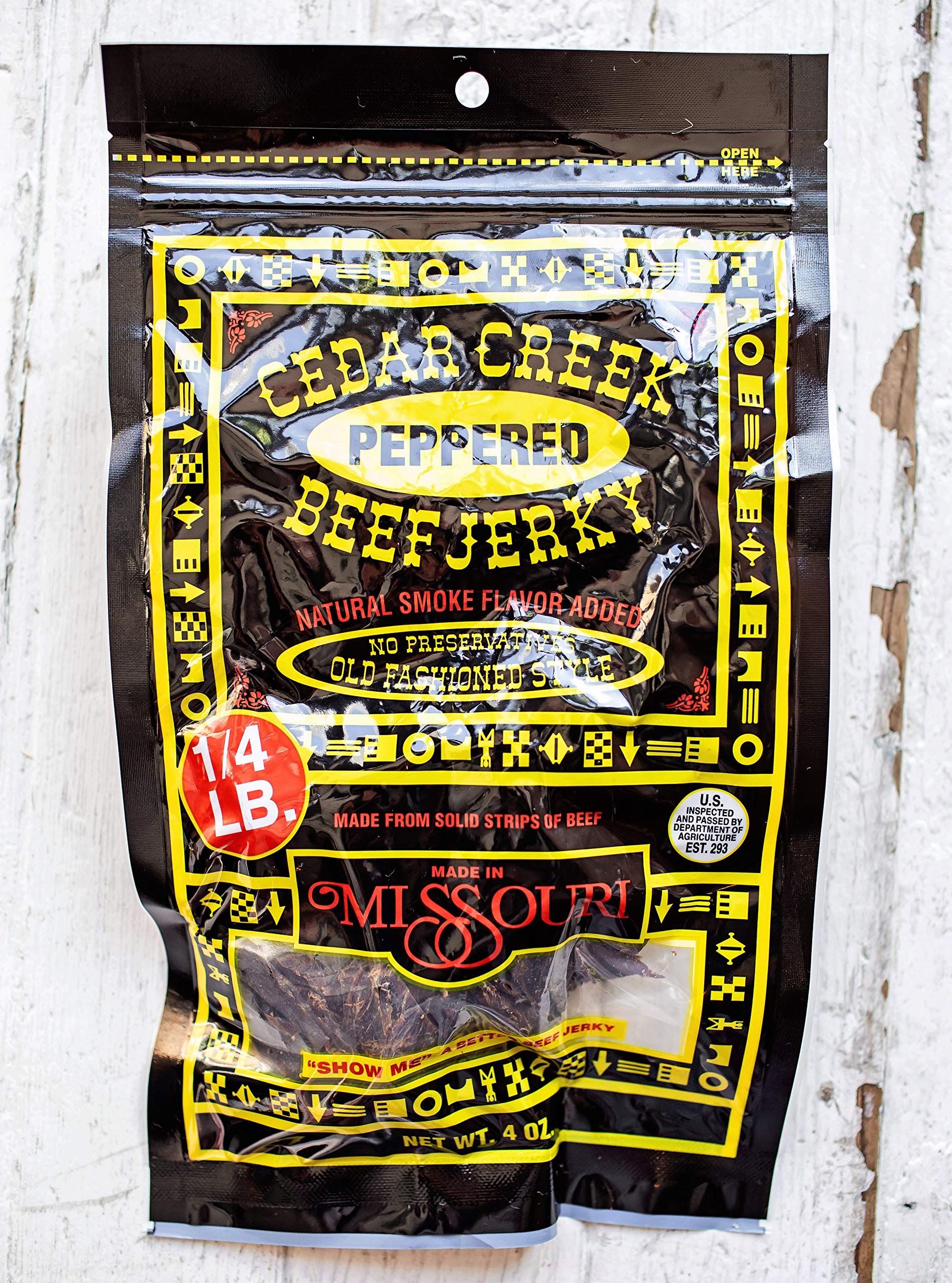 Cedar Creek | Air-Dried Thinly Sliced | 4oz pack | No Artificial Preservatives | Grass Grain Fed Beef | Clean Healthy Snack (Peppered)