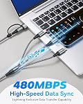 5 in 1 Multi Charging Cable,2Pack 4Ft Multiple Charger Cable USB A/C to Lightning/Type C/Micro USB Ports Multi Charger Cord Travel Universal Charging Cord for iPhone Series/Samsung/Tablets and More