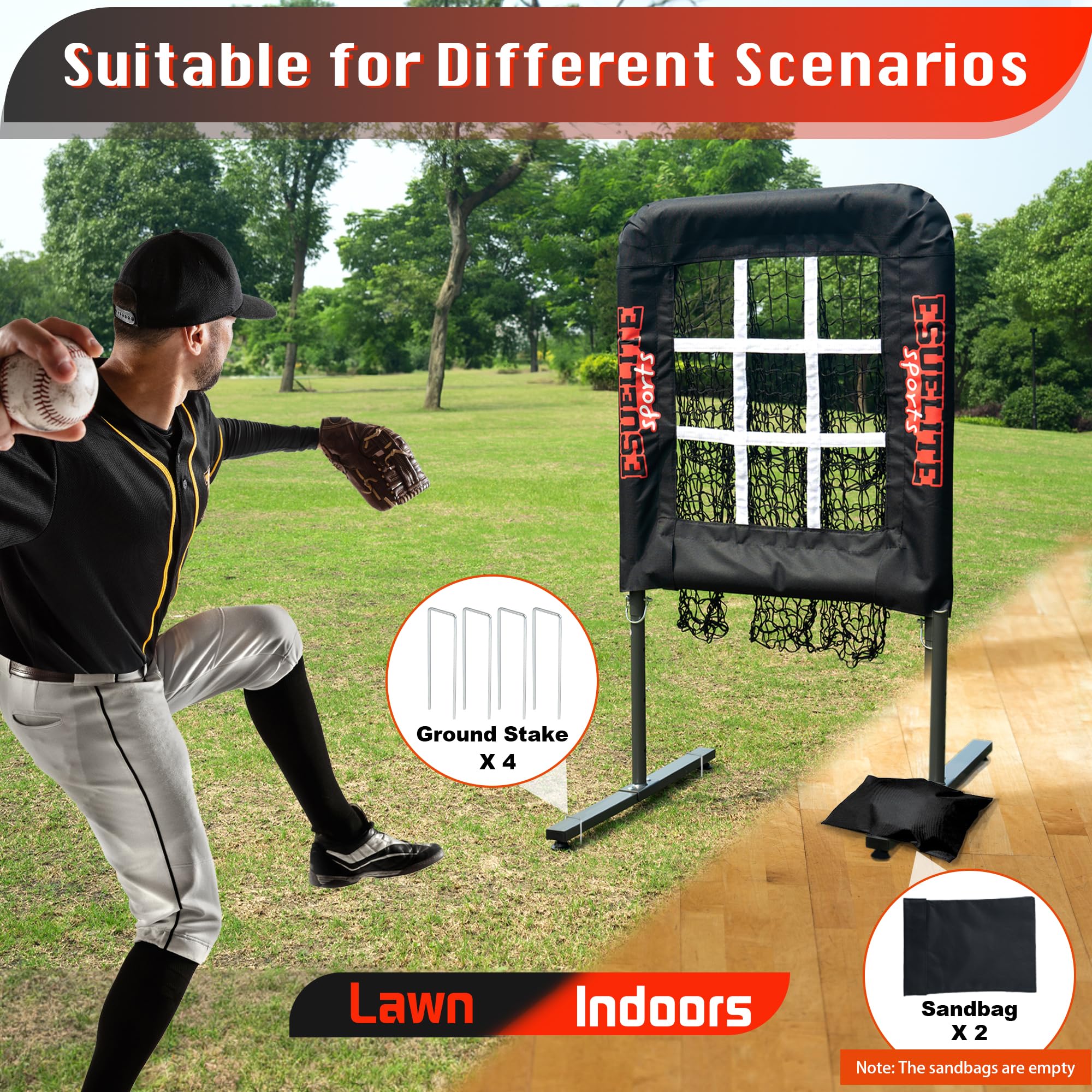 Pitching Net mit Schlagzone, 9-Loch-Pitching-Netz, tragbares Baseball-Softball-Trainingsgerät