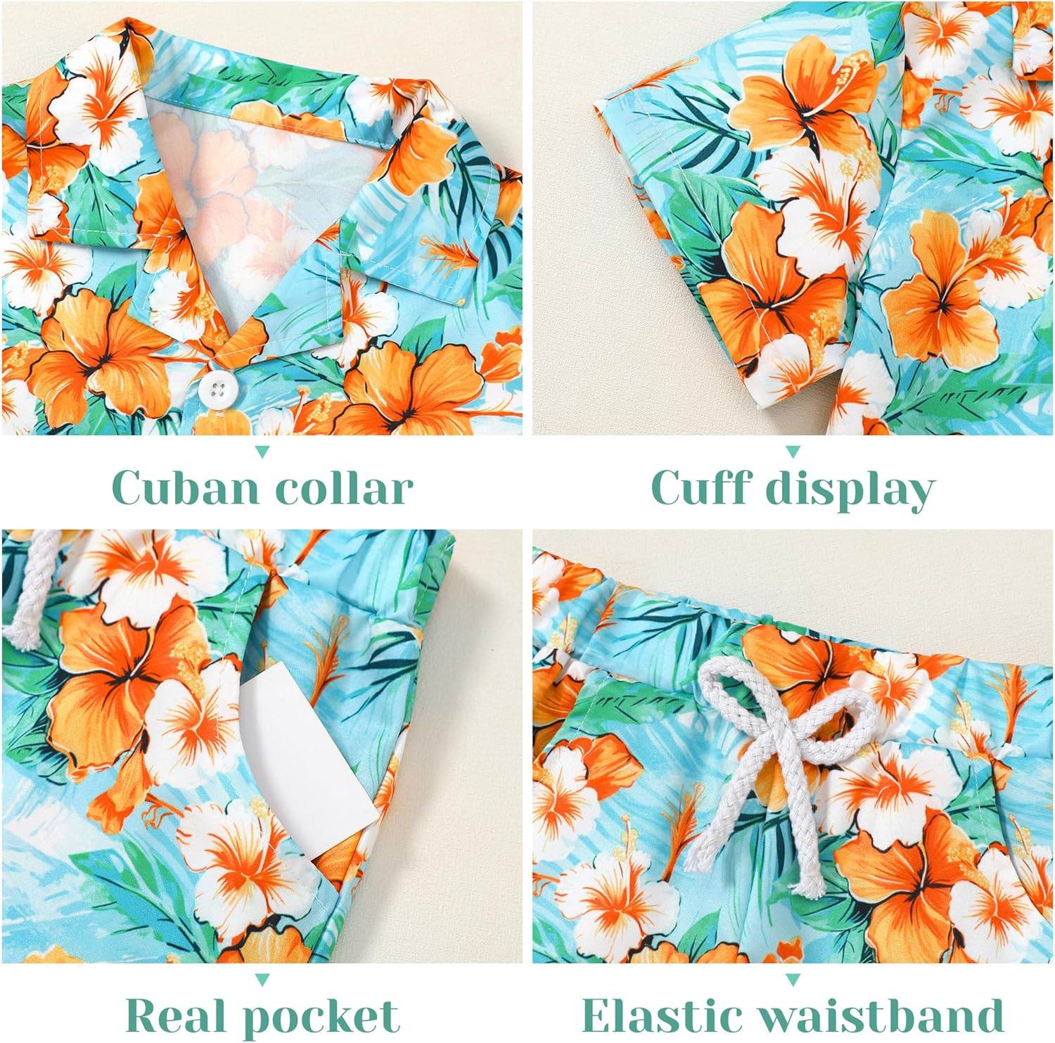 YUEMION Boys Hawaiian Outfit 2Pcs Set Summer Beach Button-Down Shirt Top + Shorts for Kids 2-10 Years - Image 6