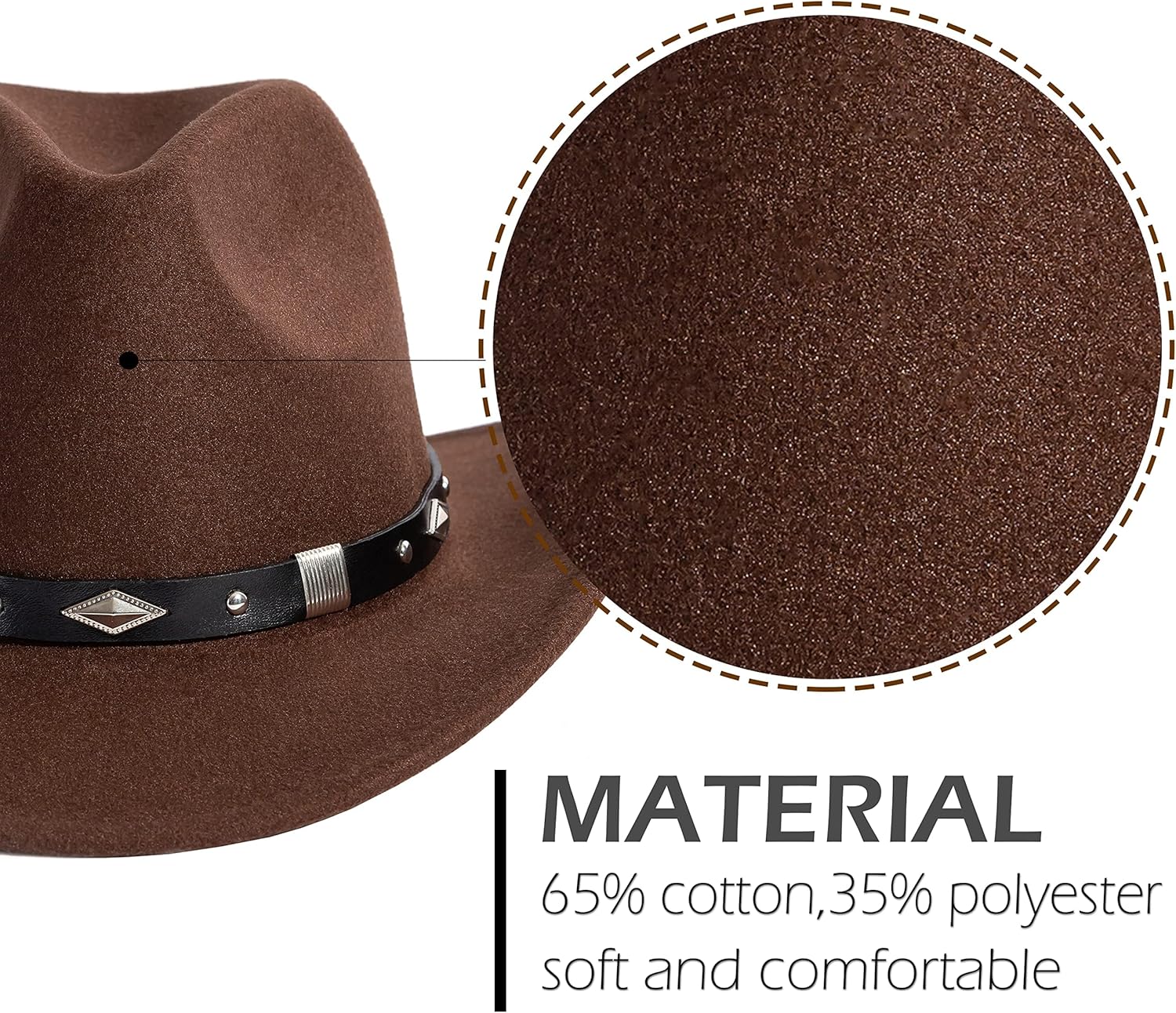 Womens Western Cowboy Hat,Roll Up Cowgirl Hats,Wide Brim Fedoras Hat with Belt Buckle - Image 4