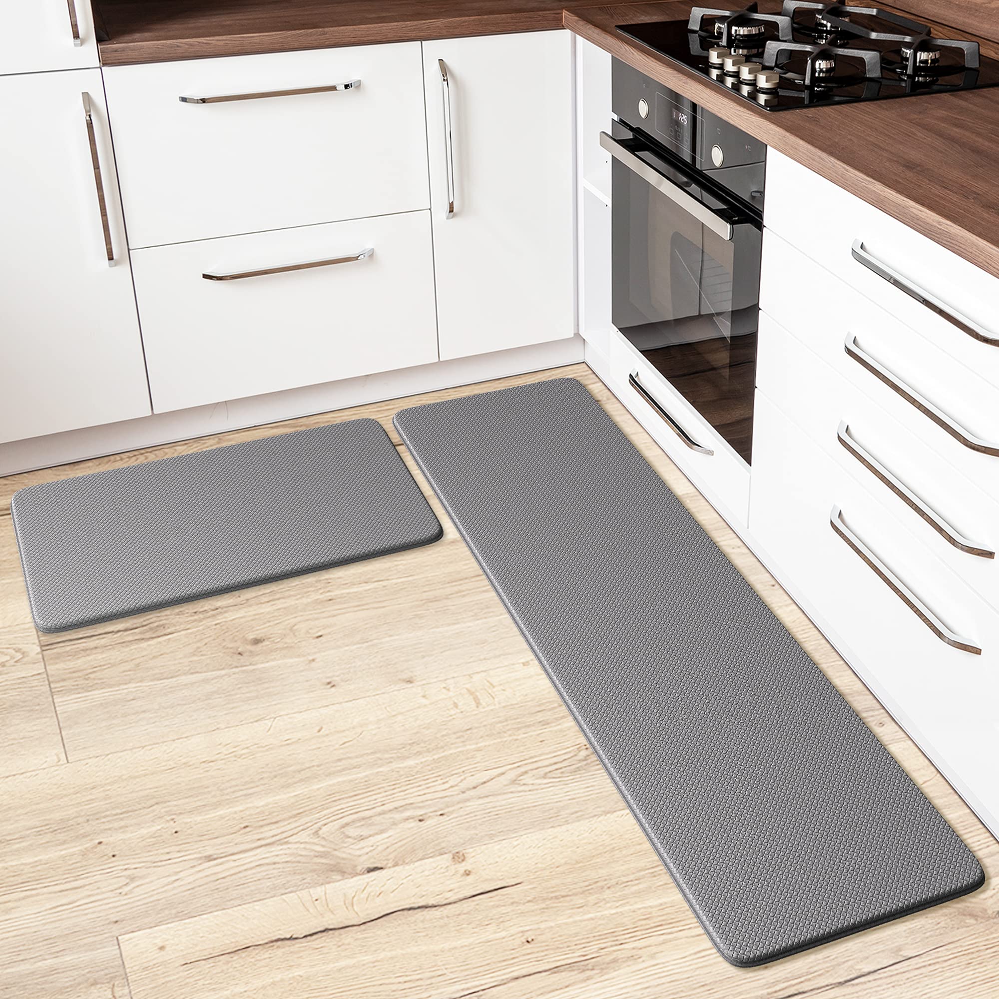 Anti-Fatigue Kitchen Mat & Rug - Set of 2 Cushioned Non-Slip Waterproof Kitchen Floor Mats, Great for Use in Front of Sink, PVC, Memory Foam. Comfort Decor. Runner Rugs for Home, Office, Laundry Room