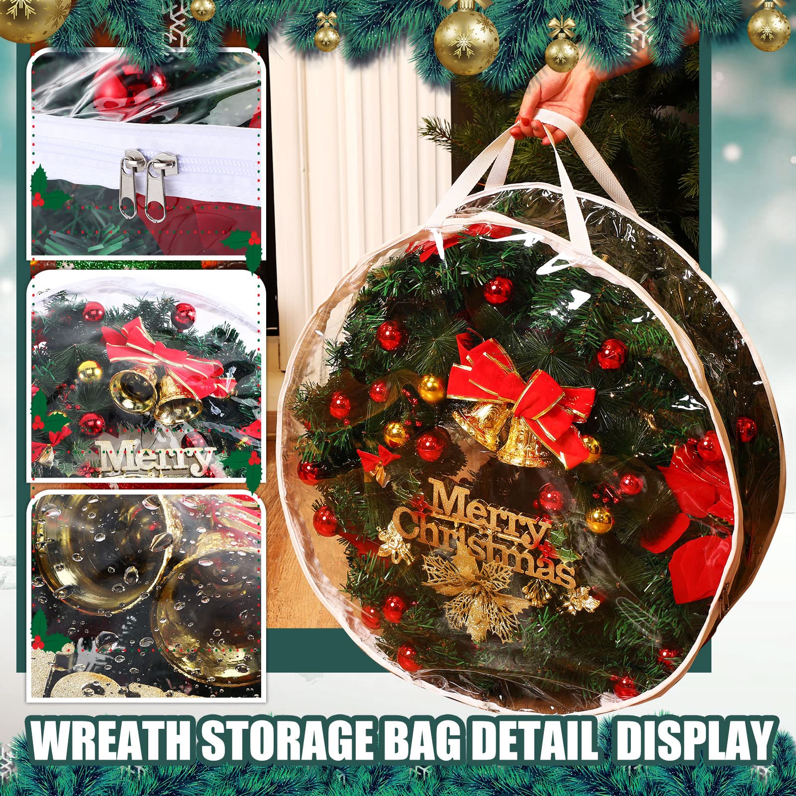Shappy 4 Pezzi Contenitore per Ghirlande Natalizie Borse Trasparenti per Ghirlande da 30 Pollici Borsa Custodia per Corona in Plastica con Doppie Cerniere e Manici per Natale Ringraziamento