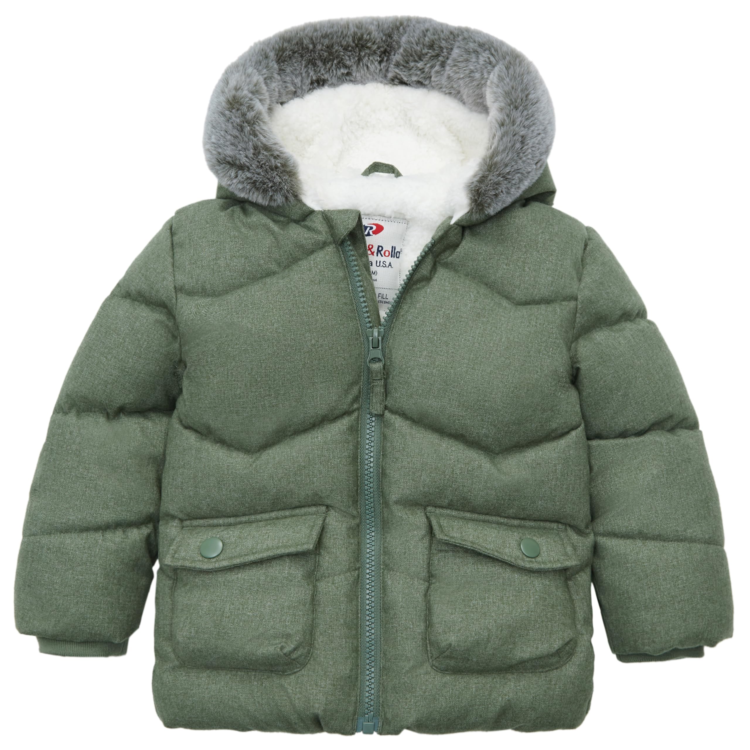 Rokka&amp;Rolla Baby Boys' Sherpa Lined Winter Puffer Jacket with Mini Fur Hood