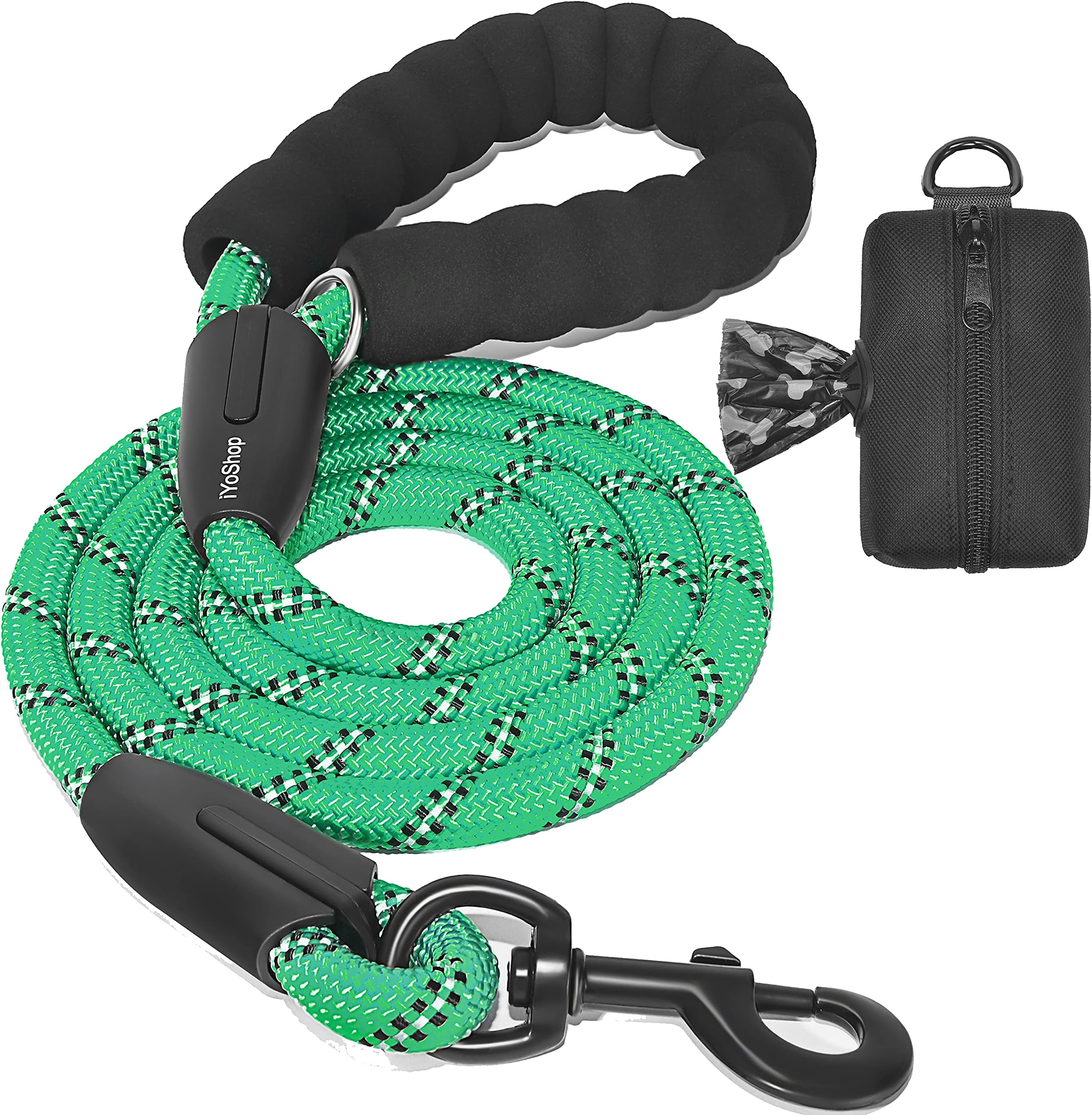 iYoShop Strong Dog Leash with Zipper Pouch, Comfortable Padded Handle and Highly Reflective Threads Dog Leashes for Small Medium and Large Dogs