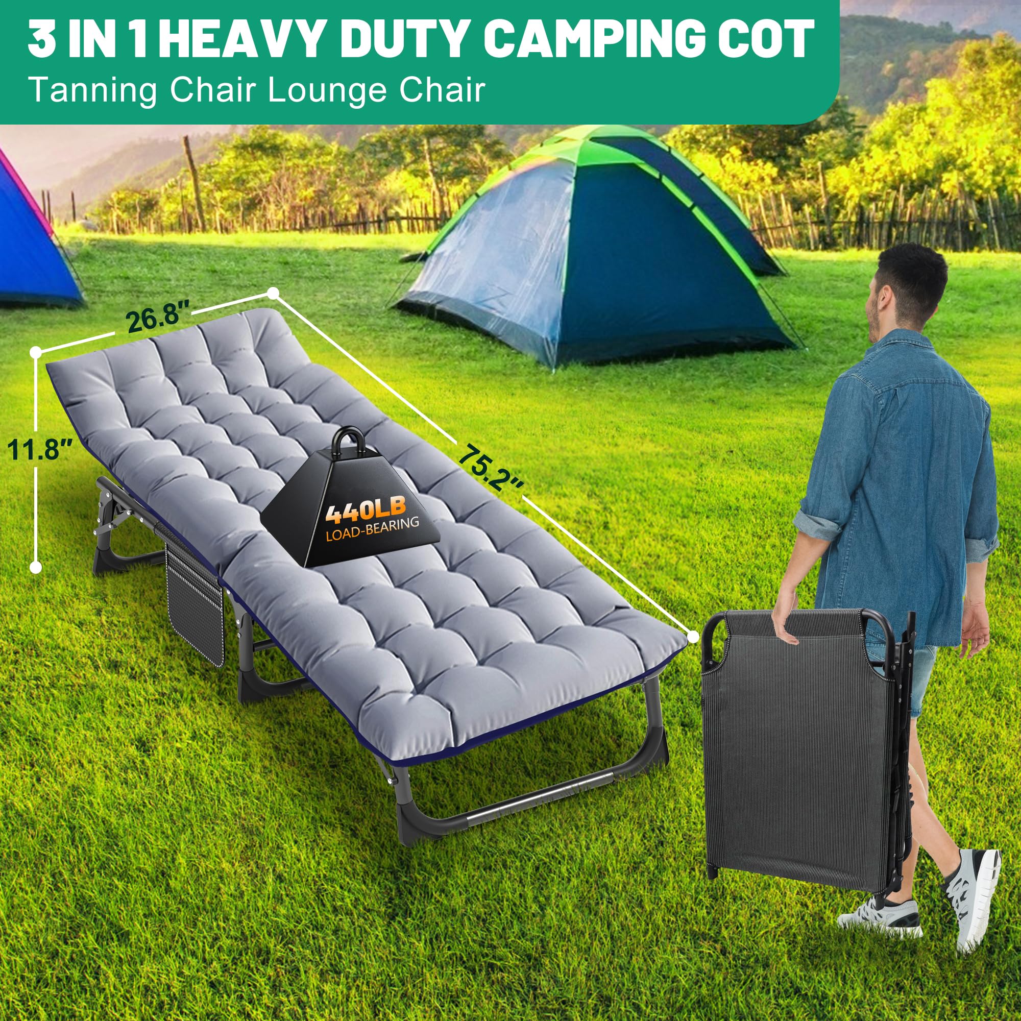 Lit De Camp Pliable SLSY Pour Randonnée Et Camping – Matelas En Coton Inclus