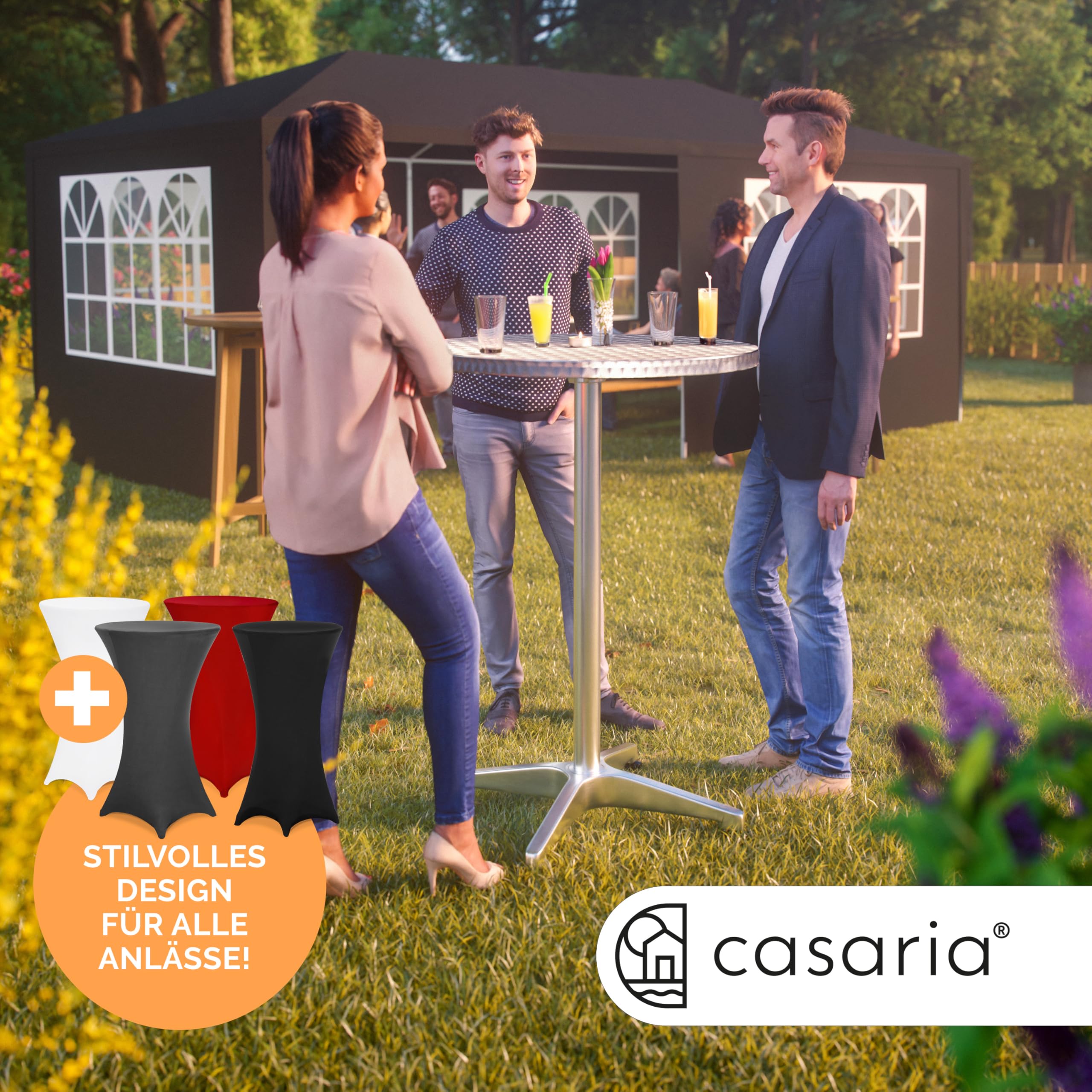Casaria® 2in1 Stehtisch mit Husse Klappbar Höhenverstellbar 70 cm / 115 cm Hoch Alu Rund Ø60 cm Wetterfest Outdoor Bistro Party Biertisch Anthrazit