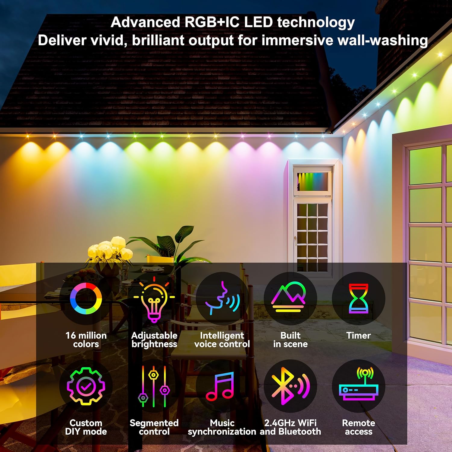 Permanent Outdoor Lights for House, DIY Scene for Halloween, Christmas Decor, 150ft Permanent Christmas Lights Outdoor with 72 RGB+IC Eternity Light, IP67 Waterproof, Work with Google Assistant,Alexa