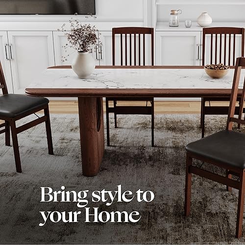 Miniatura 6 de SIMPLEX Sillas de comedor de madera plegables compactas (juego de 2)  sin montaje, cojines de cuero sintético, capacidad de carga de 400 libras,