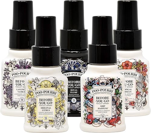 Poo-Pourri El juego incluye botellas de cítricos originales vainilla de lavanda hibisco tropical Ship Happens y Royal Flush de 14 onzas