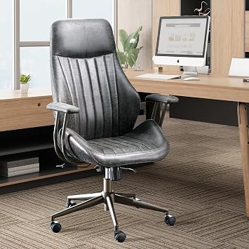 High Back Home Office Chair,Mid Century Modren Ergonomic Executive Chair,Lumbar Support Swivel Task Chair with Wheels,Computer Desk Chair Suede Fabric,350LBS Gray
