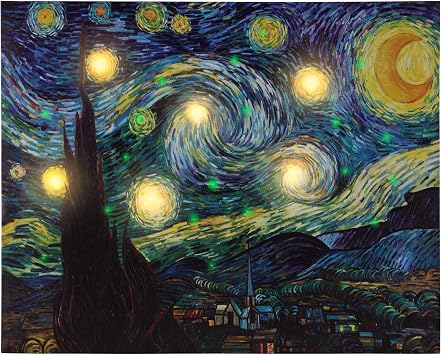 Lavish Home Lighted Wall Art Canvas With Timer- Van Gogh Starry Night Printed Decor with LED And Color