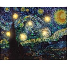 Lavish Home Lighted Wall Art Canvas With Timer- Van Gogh Starry Night Printed Decor with LED And Color