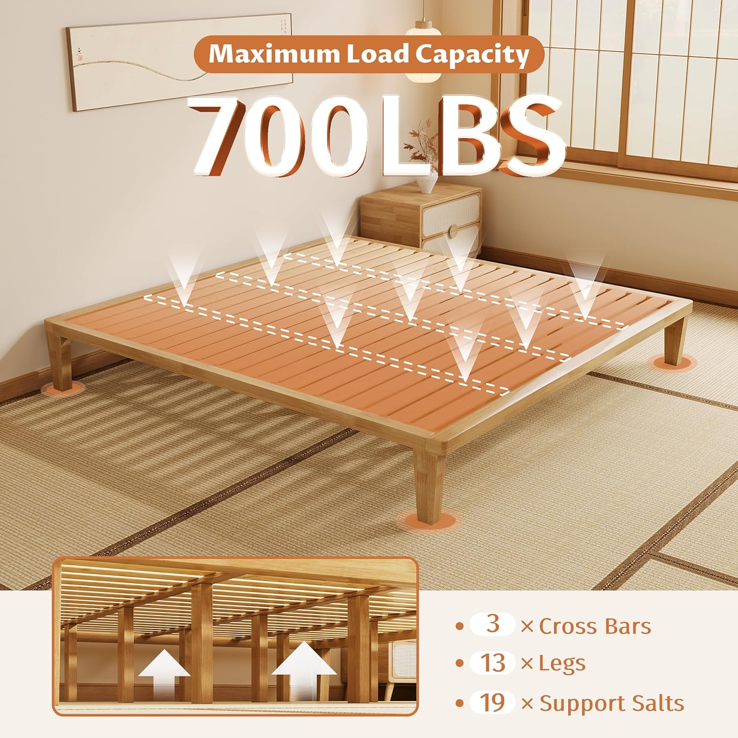 IOTXY King Platform Bed Frame - 12 Inch Solid Wood Mattress Foundation Base with Heavy-Duty Support Slats & Legs, Rubberwood King-Size Bedframe - Image 9