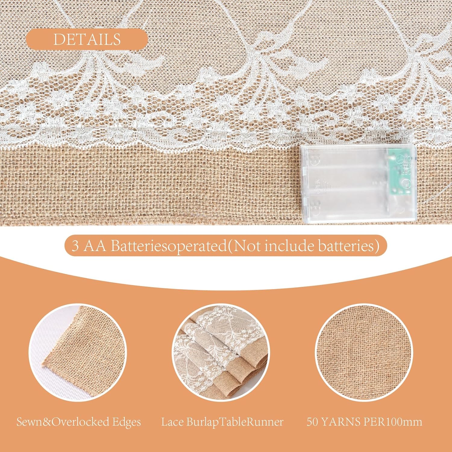 8Pack Vine Burlap Table Runner with LED String Lights 12 x 108 Inches Burlap Lace Table Runner Rustic Wedding Decorations Thanksgiving Home Party