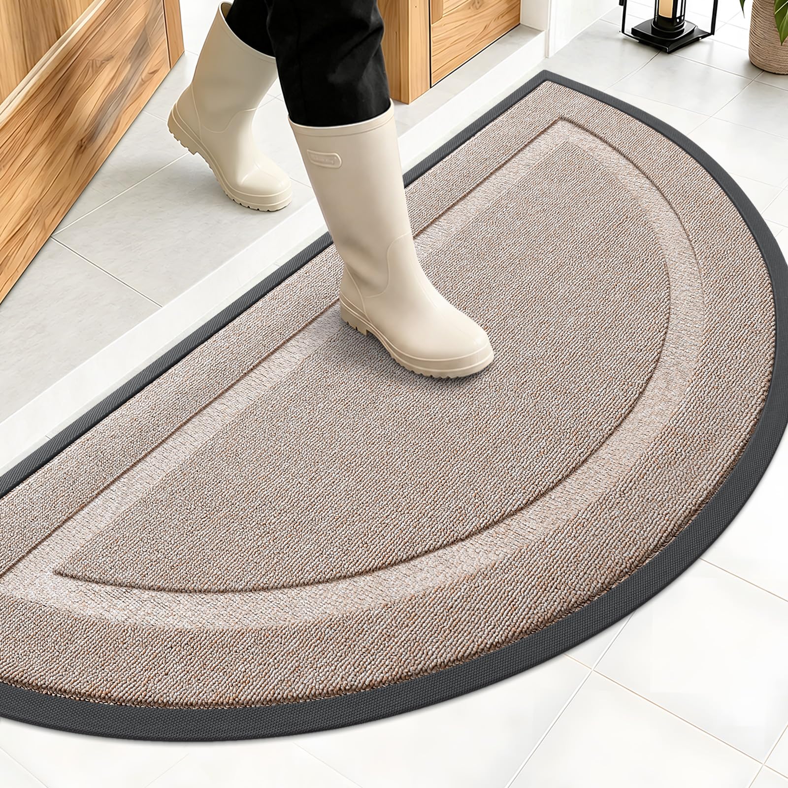 OLANLY Half Circle Front Door Mat Outside 47x23 All-Season Rubber Doormat