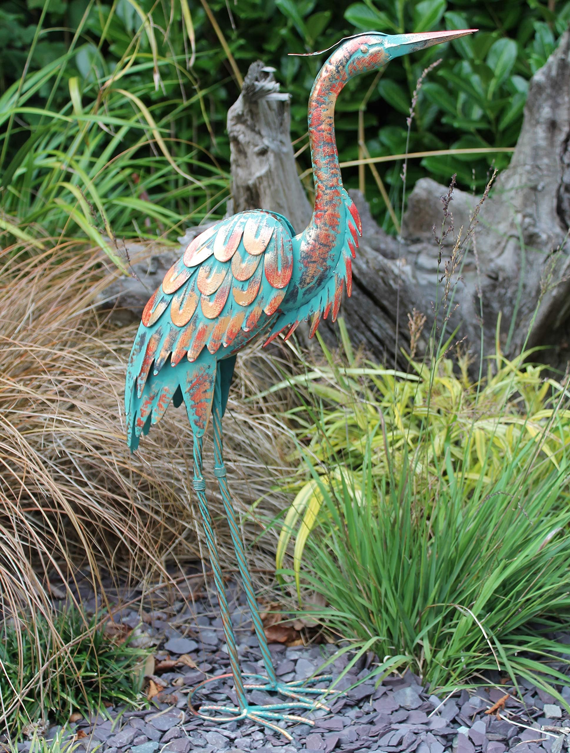 Creekwood 48069 Patina Heron Bird Statue Ornament 64cm Height, Copper, 28 x 9 x 64 cm