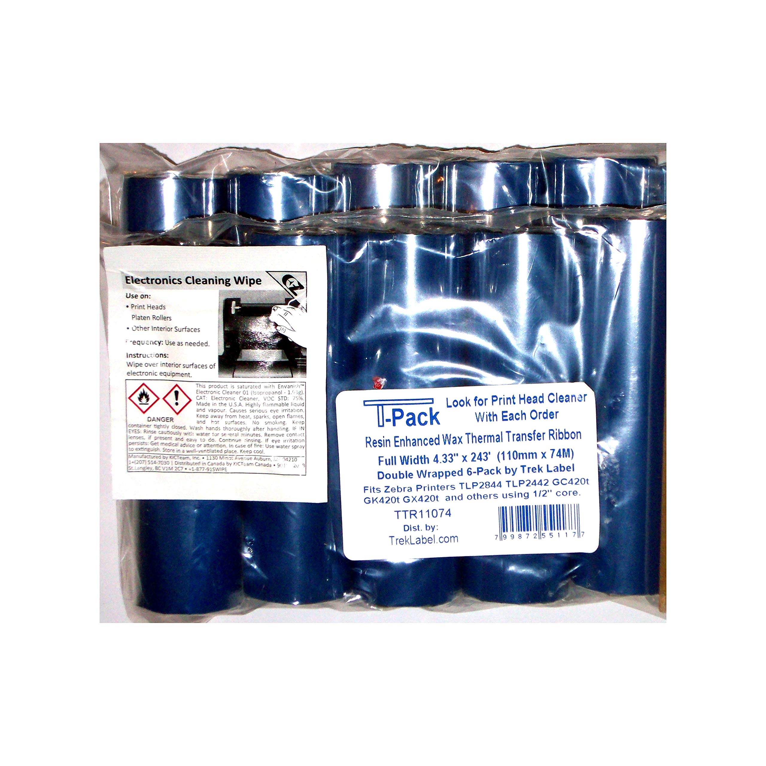 48 Thermal Transfer Ribbons 4.33" 1/2" core for Zebra Desktop TLP2844 TLP2442 GC420t GK420t GX420t. 