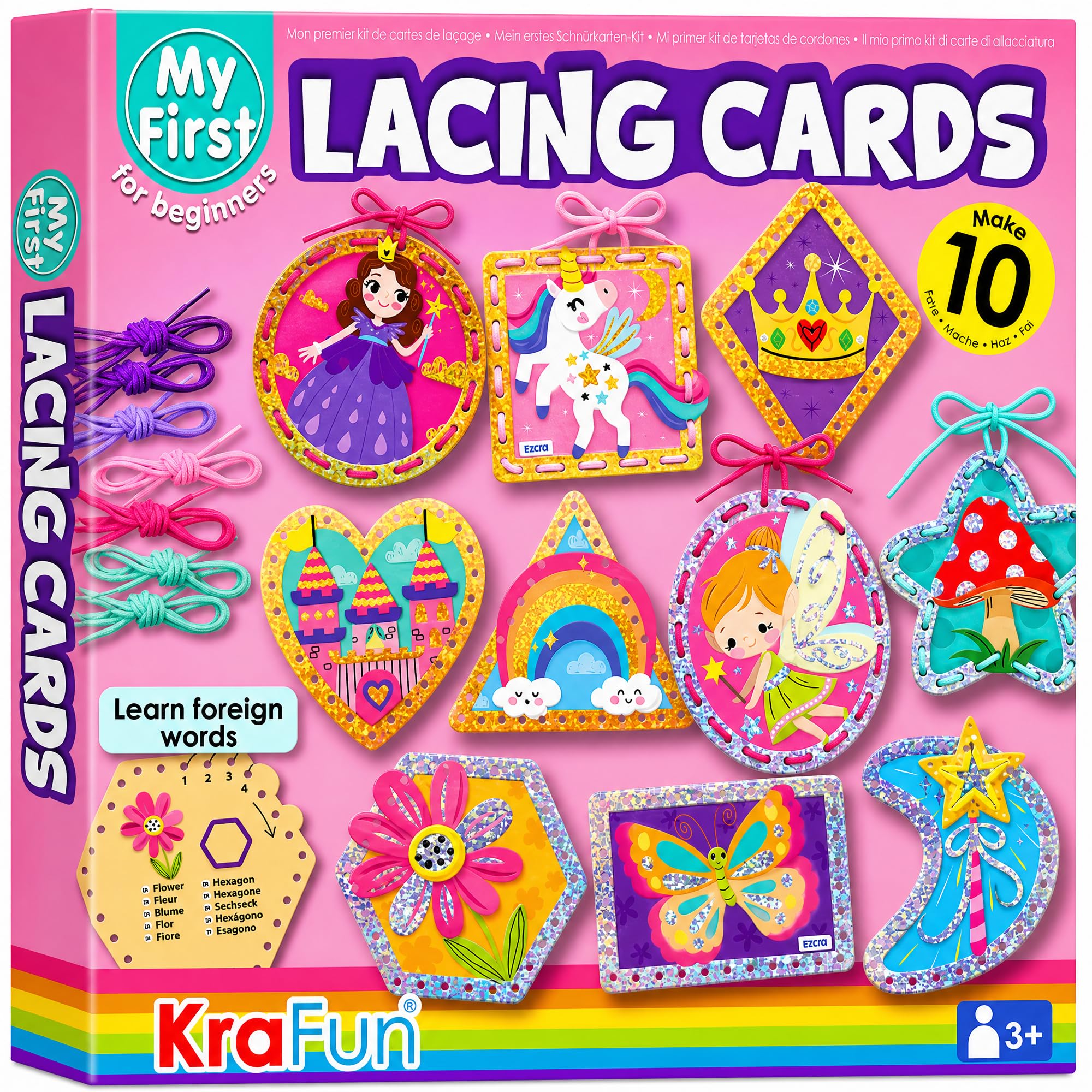 KRAFUN Princess Unicorn Holographic Lacing Cards Age 3+ | 10 Projects