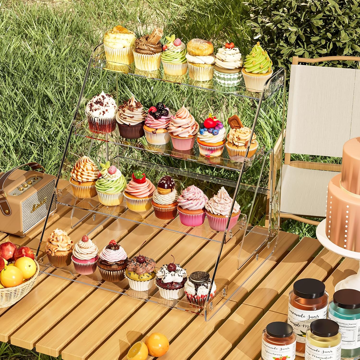 4 Tier Cupcake Stand Clear Bakery Cookie Display Riser, 2 Pack