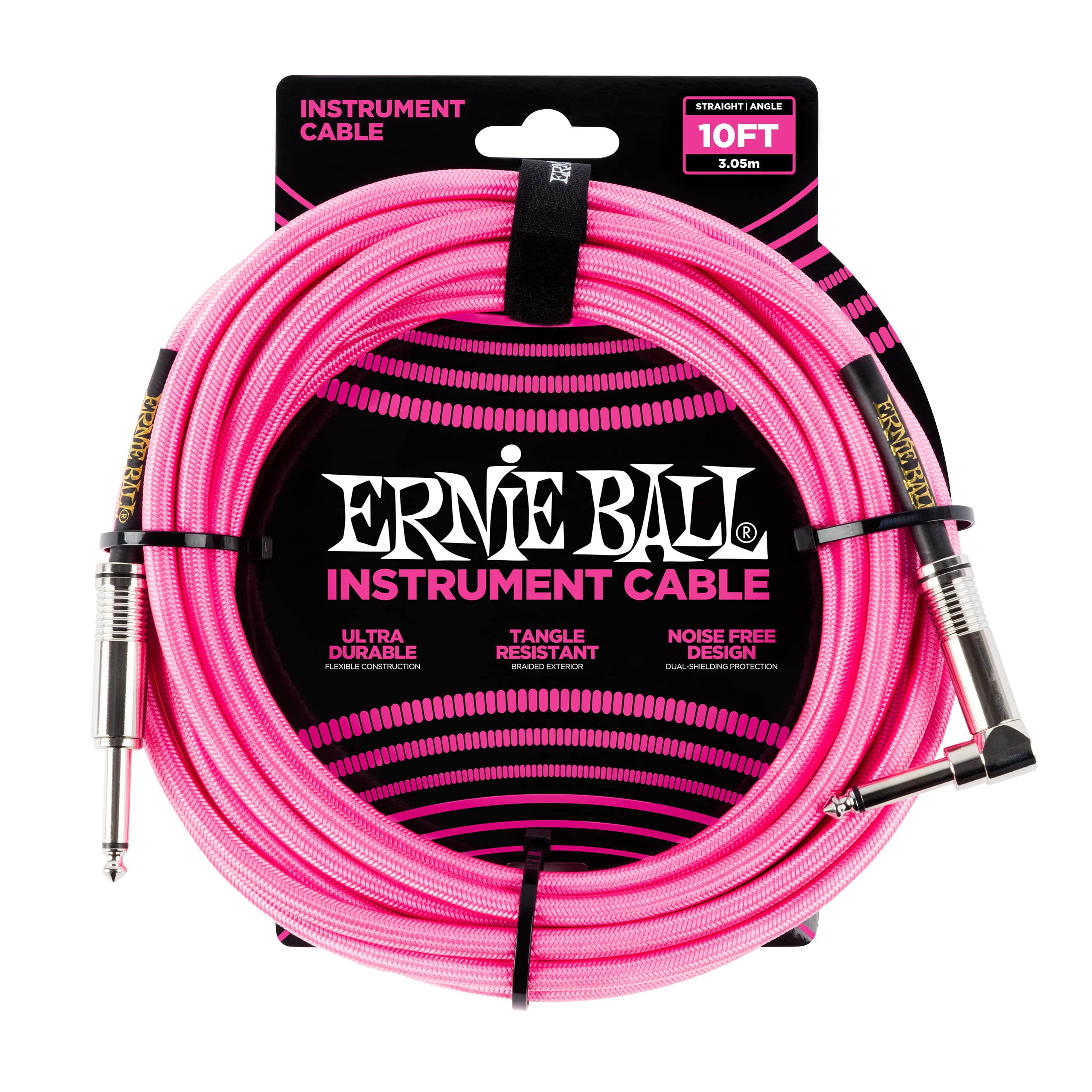 Ernie Ball, Cavo intrecciato per strumenti, dritto / angolato, 7,62 m, rosa neon