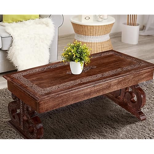 Coffee Table,Wood Coffee Tables for Living room,Living room Centre Table,Wooden Coffee Table Made from Mango wood,Rectangular Wooden coffee Table,Tea Table,Wood Accent Table- 40x18 Inch Burnt