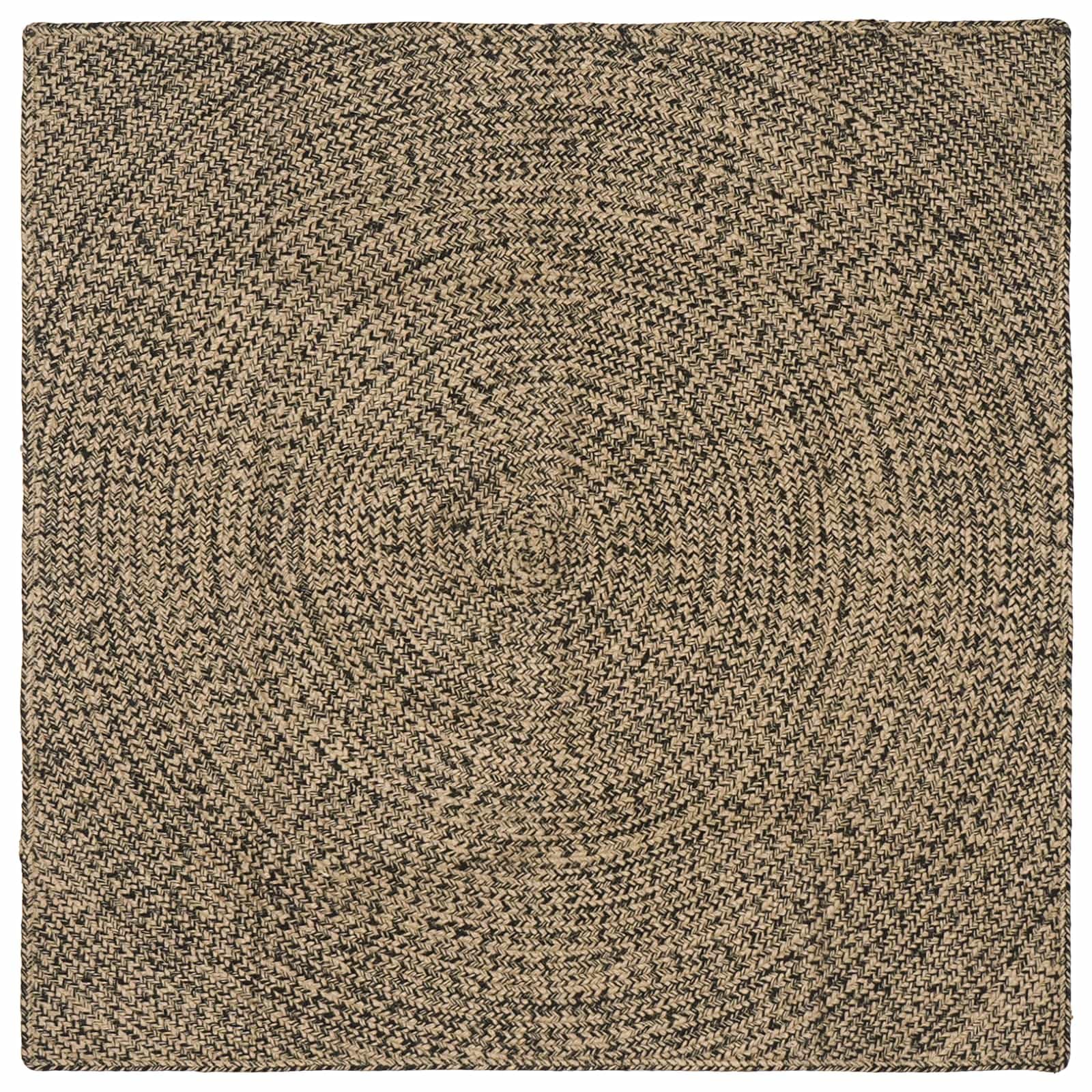 Tapis carré en jute 120 x 120 cm – Tapis naturel moderne en noir et naturel – Tapis à poils courts fait à la main pour salon et chambre à coucher – Aspect sisal durable