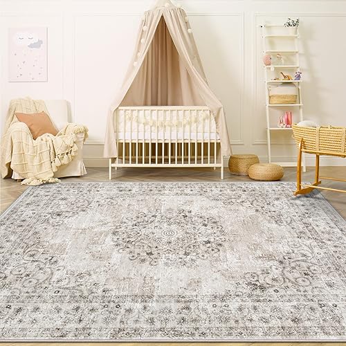 Miniatura 46 de Alfombra de Área 5x7 Alfombras Vintage: Alfombra Medallón Lavable para Interiores de Pelo Bajo Desgastada Alfombra de Piso Alfombras de Acento Retro