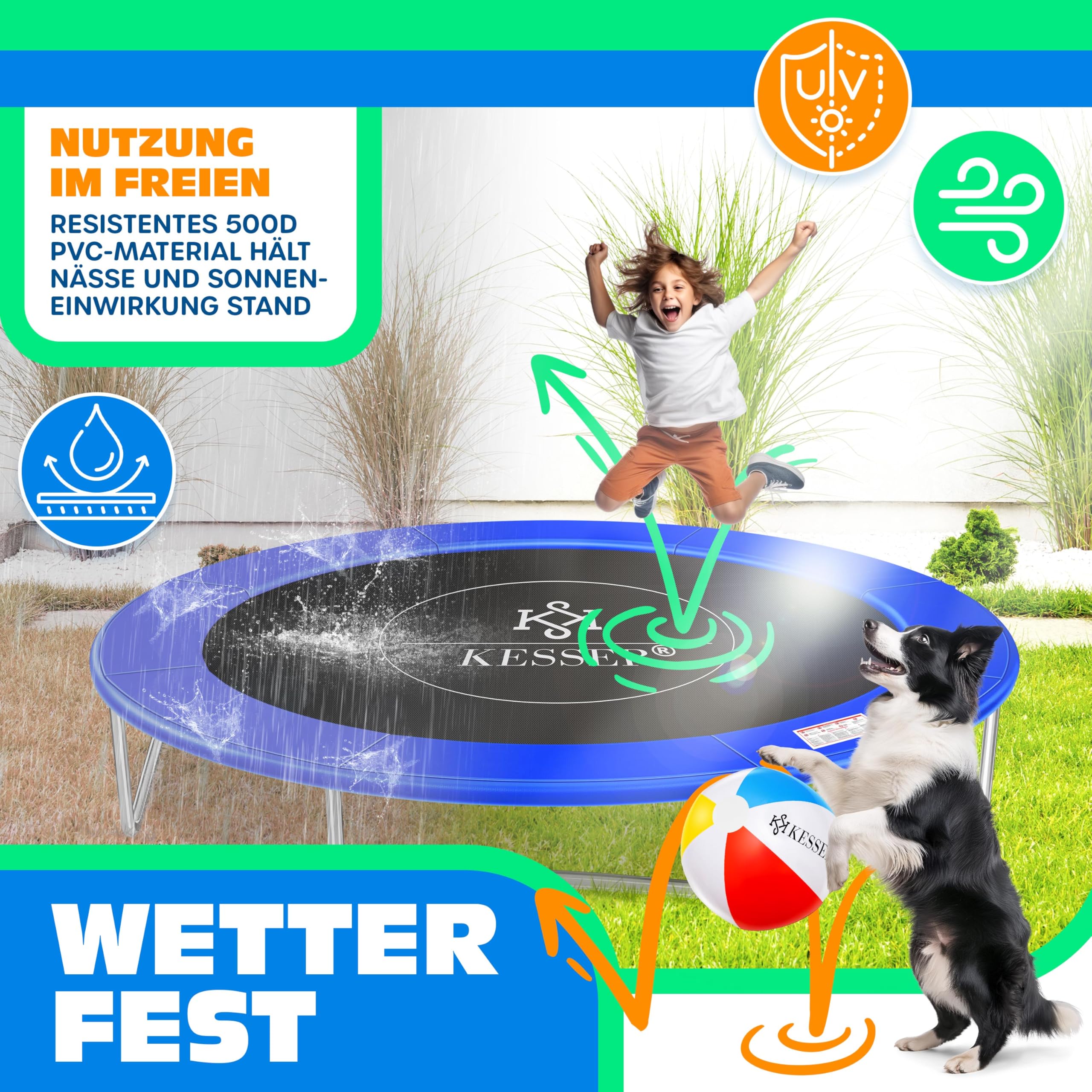 KESSER® - Couverture de Bord pour Trampoline Ø 244, 305, 366, 426 cm, Largeur 30cm 100% résistant aux UV indéchirable Couverture à Ressorts avec Ballon de Plage - 4