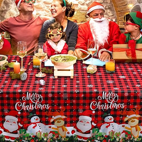 Miniatura 7 de Tiamon Mantel de tela de Navidad para mesa rectangular, lavable, muñeco de nieve, Papá Noel, decoración para Navidad, suministros de fiesta de