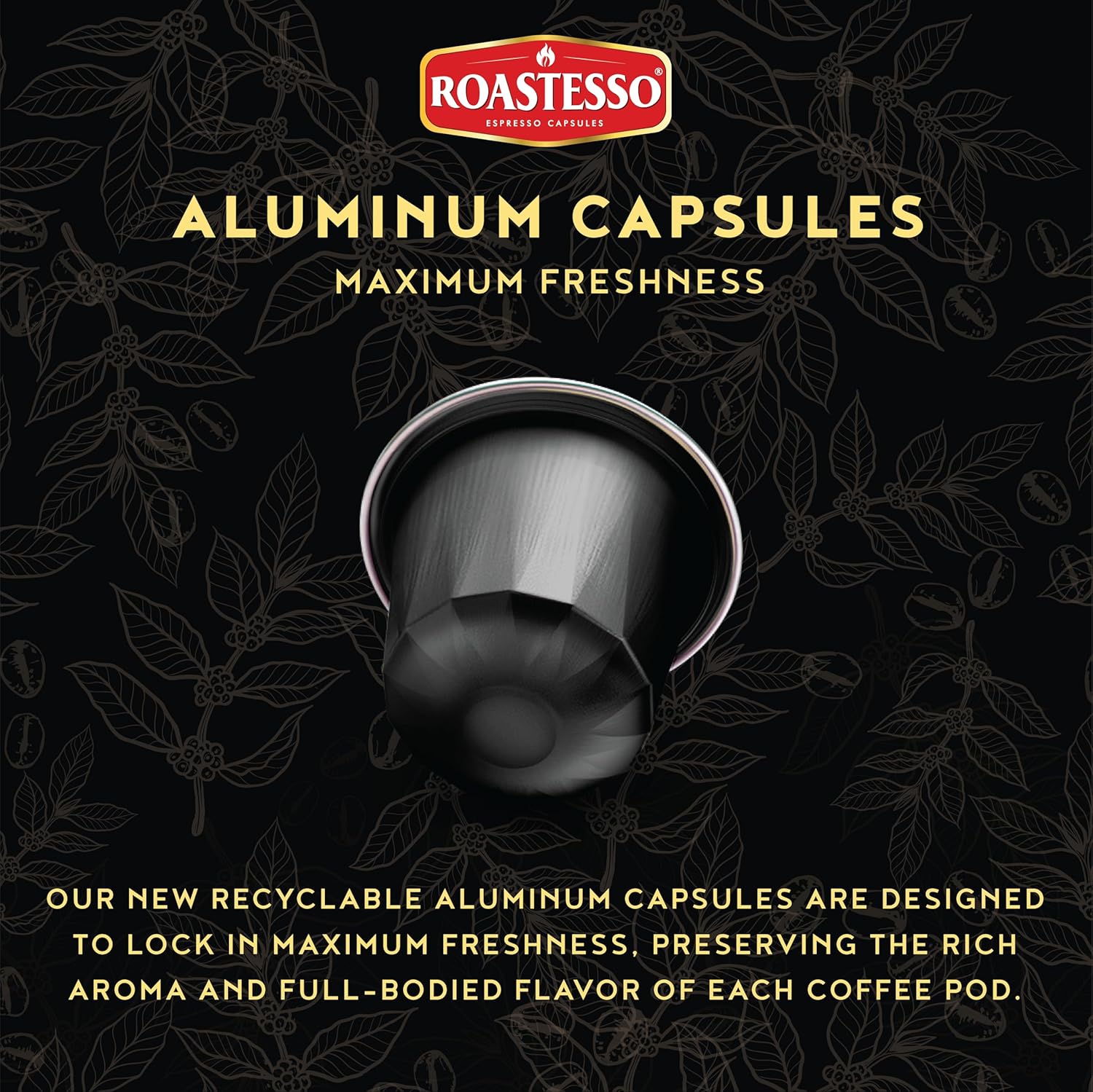 Roastesso Espresso Capsules, Hioncaff, Intensity 10, Compatible with Nespresso Original Machines, High Caffeine, Dark Roast Ristretto, Single Serve Recyclable Coffee Pods (40 Count)