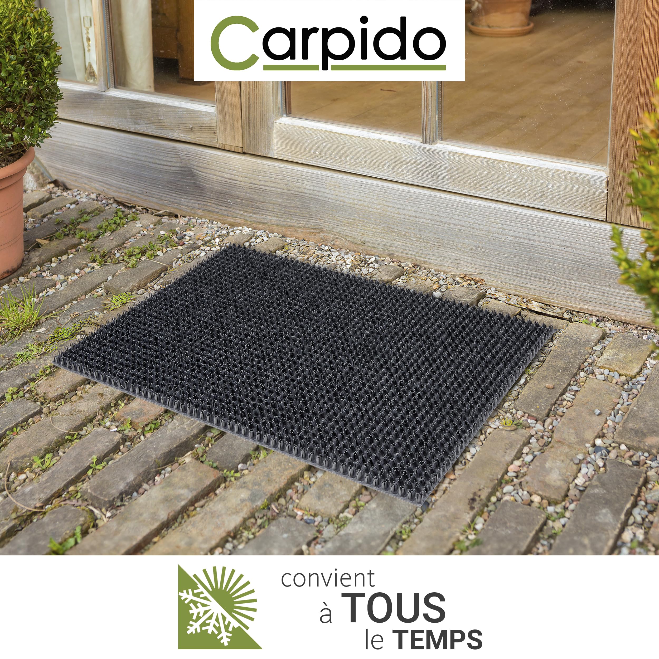 Paillasson Extérieur Gris 40x60cm - Set De 4 - Résistant Intempéries - Poils 1.4cm