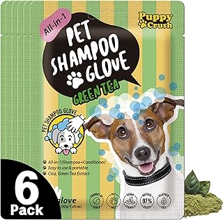 Puppy Crush All-in-1 Pet Shampoo Glove Green Tea (6 Pack) Ultra-Simple pet Shampoo Made by Filling a Glove