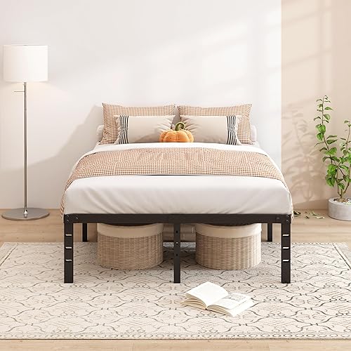 Miniatura 2 de Marco de cama de metal de 18 pulgadas, no necesita somier, espacio de almacenamiento debajo de la cama, base de marco resistente, antideslizante,