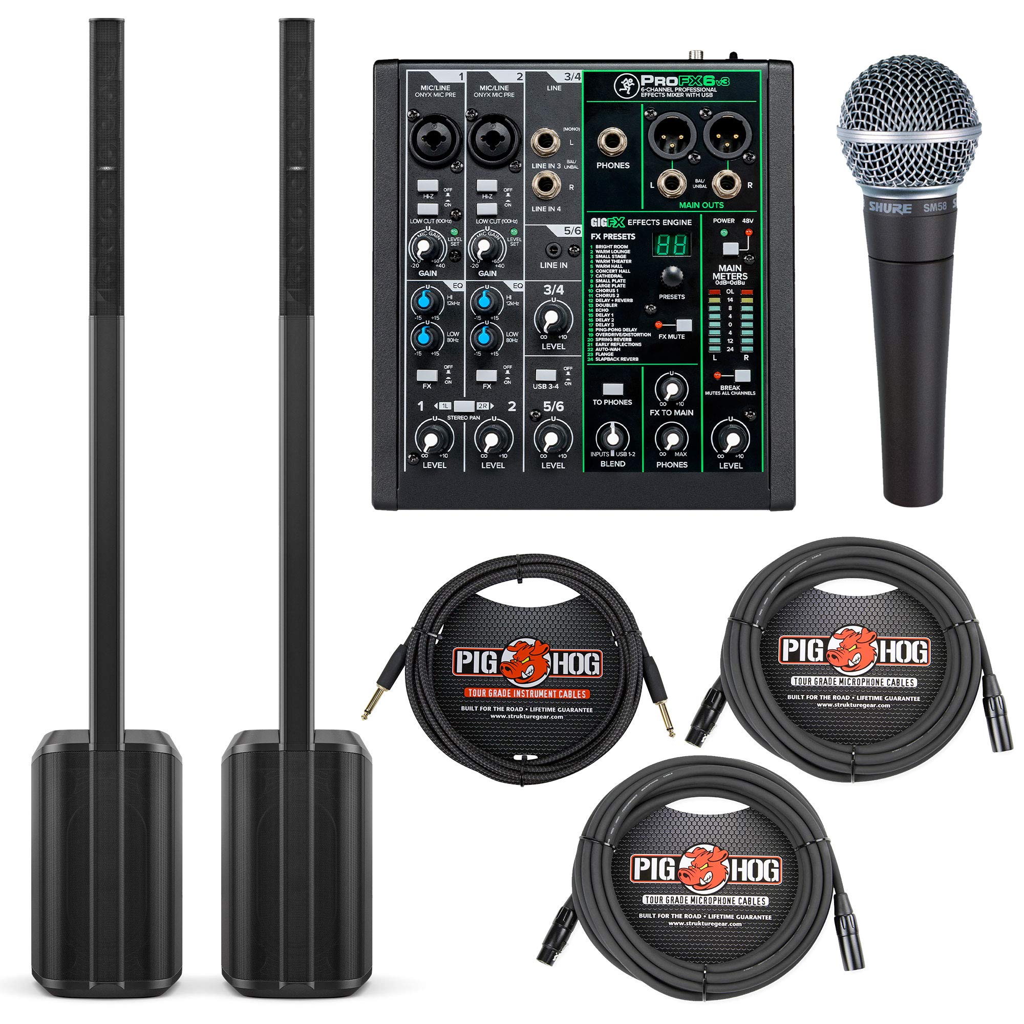 Bose Professional L1 Pro8 Portable Line Array System Dual Bundle with Shure SM58 Microphone, Mackie 