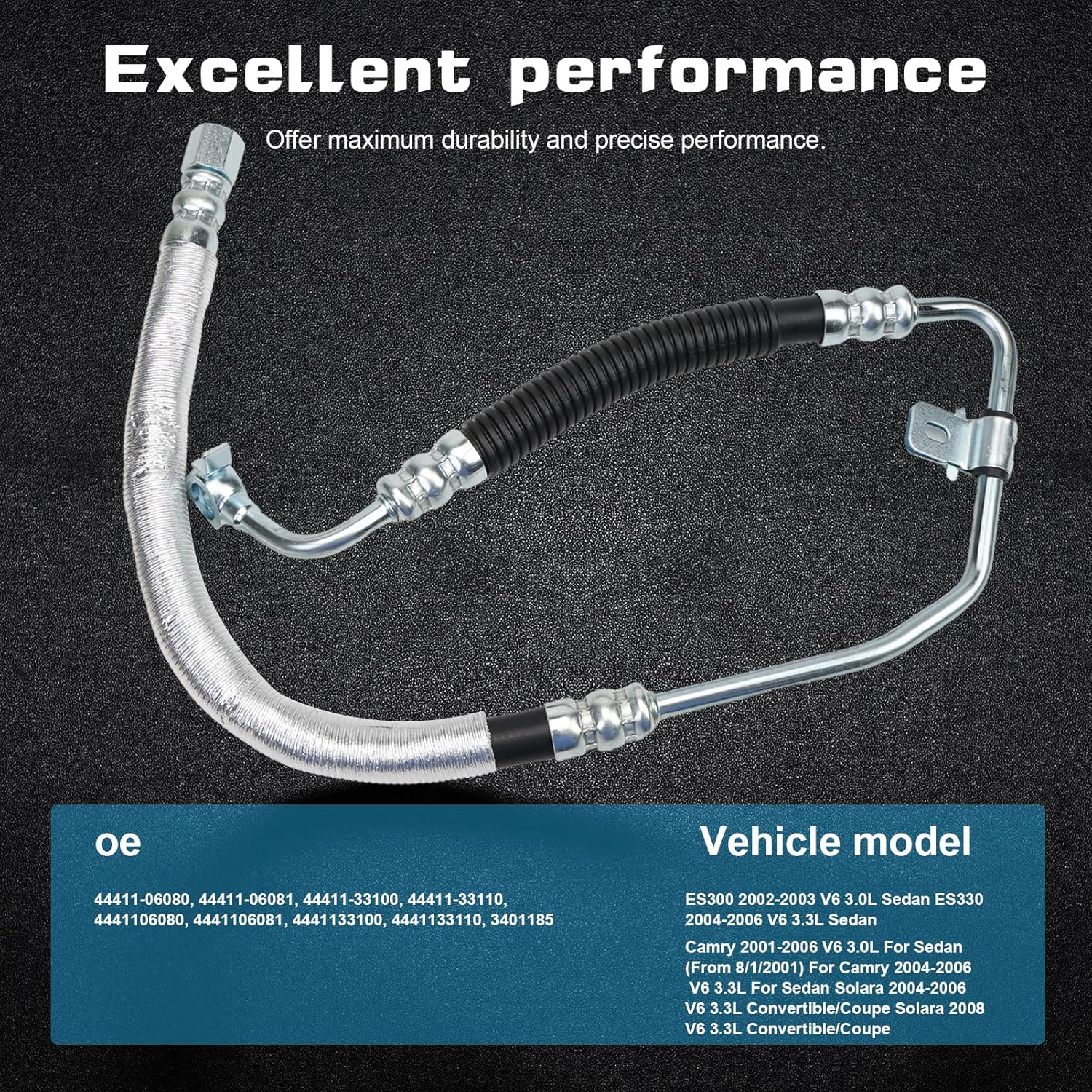 Power Steering Pressure Hose Line for Camry 2001-2006, Solara 2004-2008, ES300 2002 2003, ES330 2004-2006 V6 3.0L 3.3L, Replaces 44411-33110, 3401185, 44411-06080 44411-06081