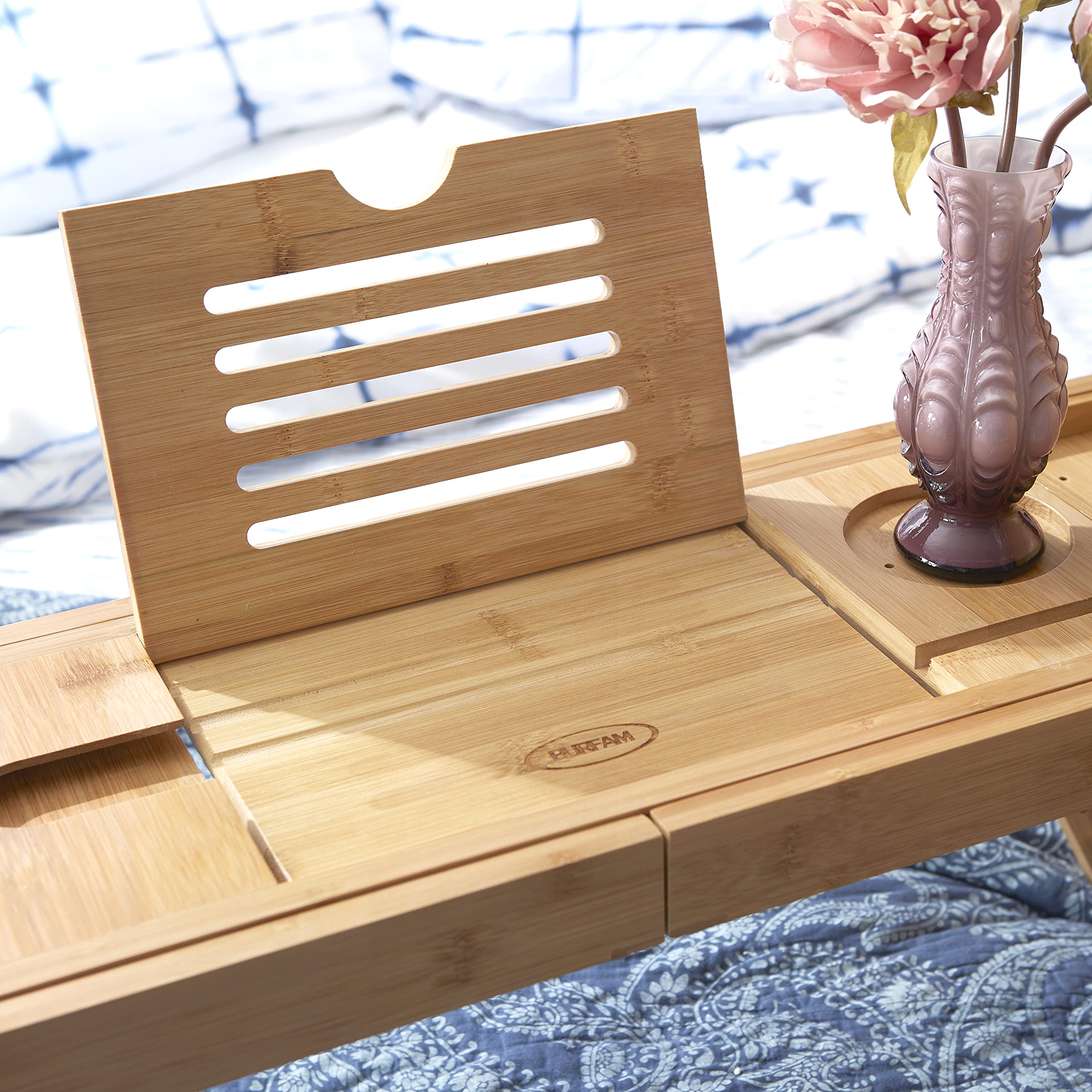 Vassoio Da Bagno In Bambù - Allungabile, Con Supporto Per Tablet, Vino E Accessori, Lusso E Pratico - Foto 8