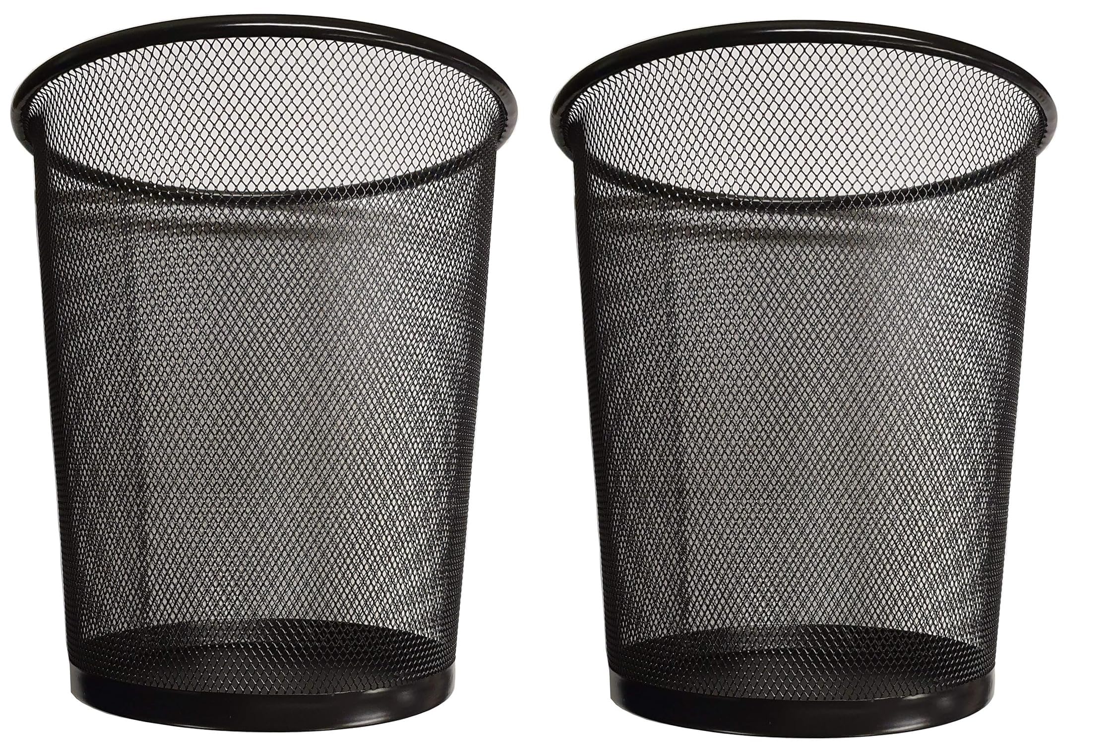 DIVCHI Round Trash Can Bin - 2 Pack Black Non-Slip Mesh Bins Waste Paper Bin Sturdy Metal Bin Indoor Waste Bin for Home Bedroom Office Bathroom Living Room & Kitchen (Black) — image 1