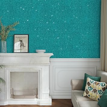 VaryPaper Peel and Stick Blue Glitter Wallpaper 40cmx800cm Glitter Sticky Back Plastic Vinyl Wrap for Furniture Stick on Wallpaper for Living Room Bedroom Blue Lining Paper for Wall Cabinets