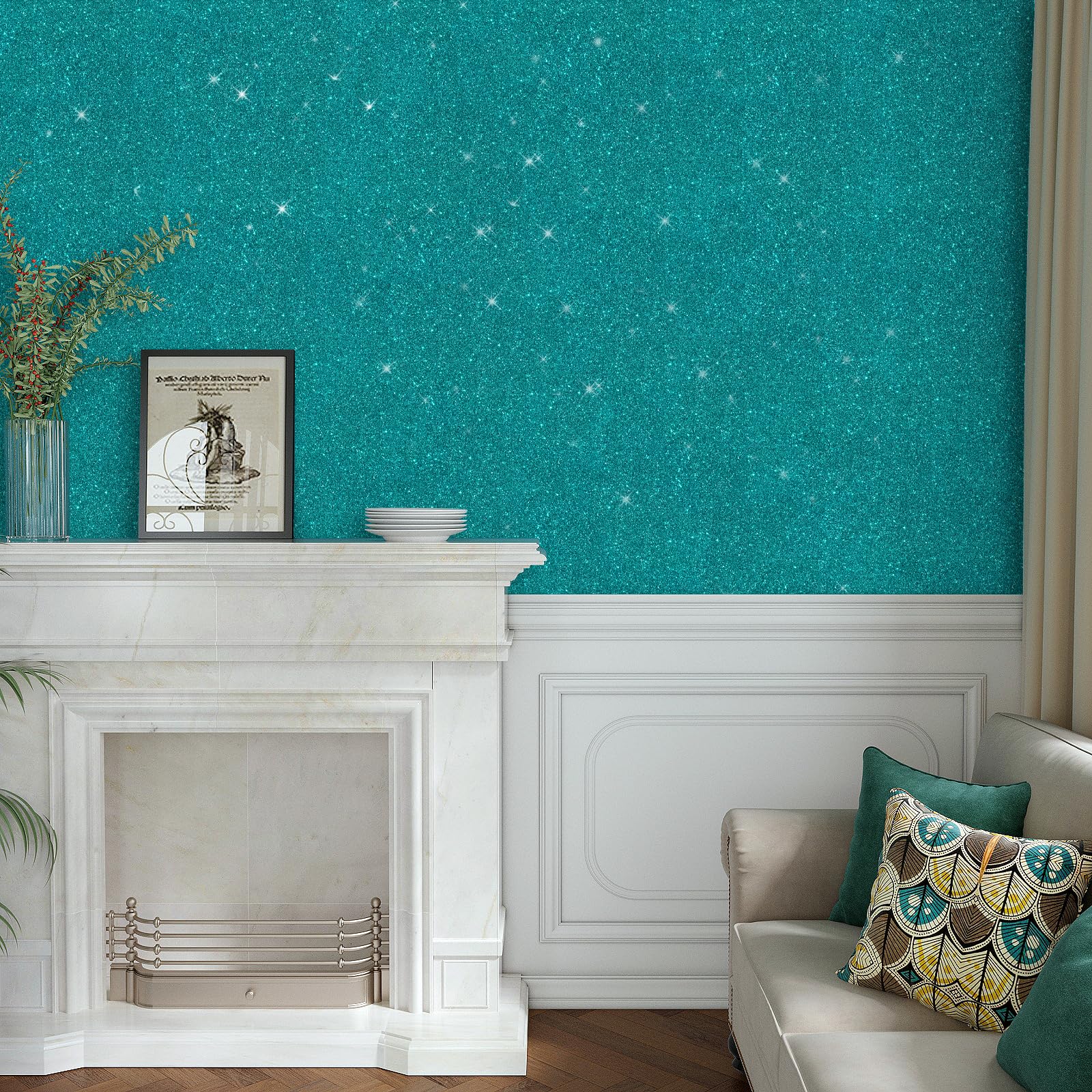 VaryPaper Peel and Stick Blue Glitter Wallpaper 40cmx800cm Glitter Sticky Back Plastic Vinyl Wrap for Furniture Glitter Stick on Wallpaper for Living Room Bedroom Blue Lining Paper for Wall Cabinets - Image 3
