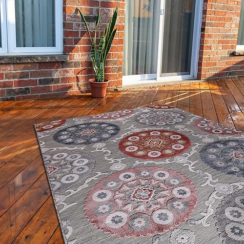 Miniatura 35 de CAMILSON Indoor Outdoor Rug 5x7 Bohemian Medallion Floral Area Rugs for Indoor and Outdoor Patios Easy-Cleaning Non-Shedding Living Room Garden and