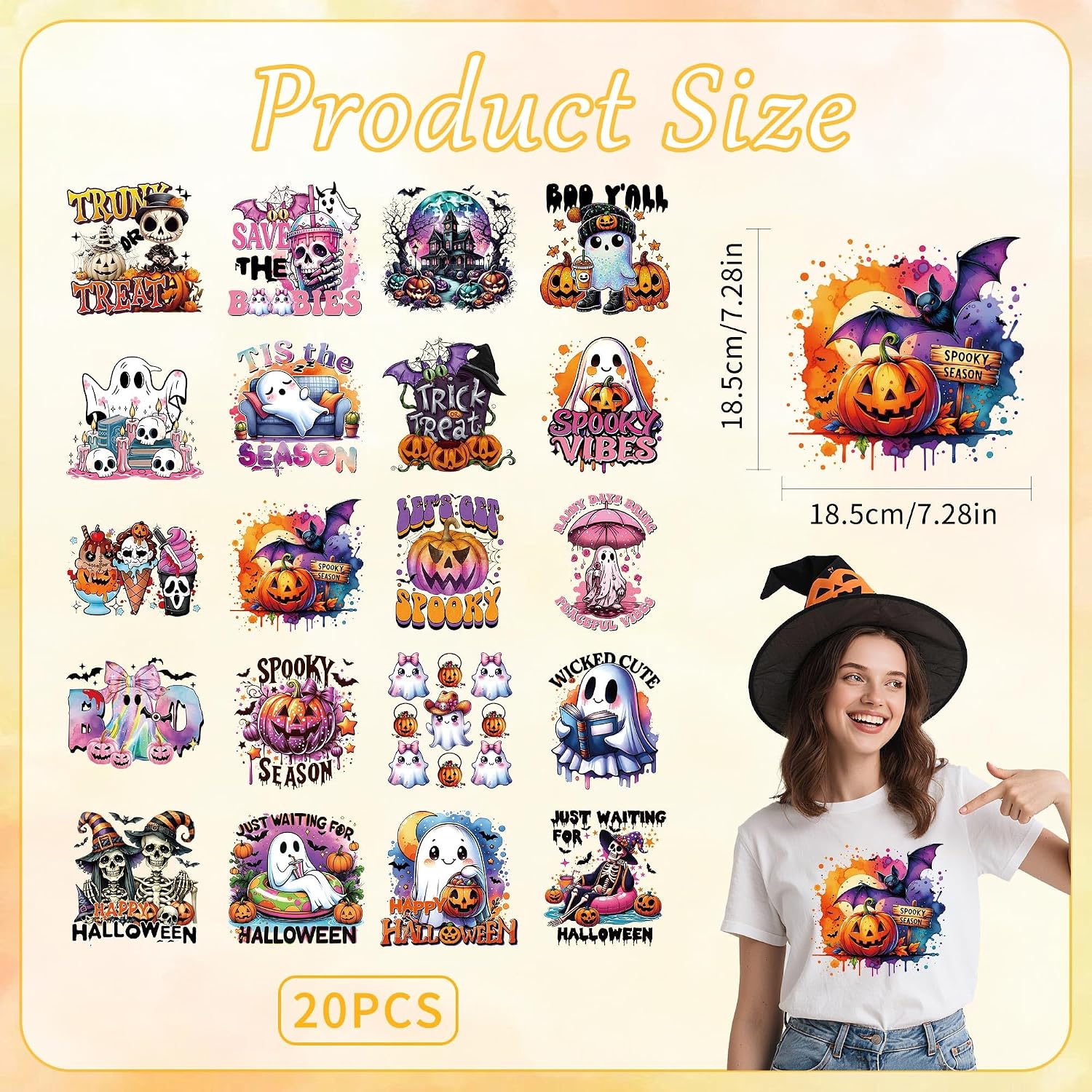 20 Sheets Halloween Iron on Transfers for T-Shirts