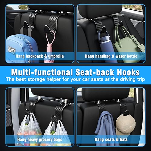 Miniatura 4 de Amooca - Gancho para reposacabezas de asiento de coche, 4 unidades, organizador de almacenamiento universal para bolso de mano, abrigo, ajuste